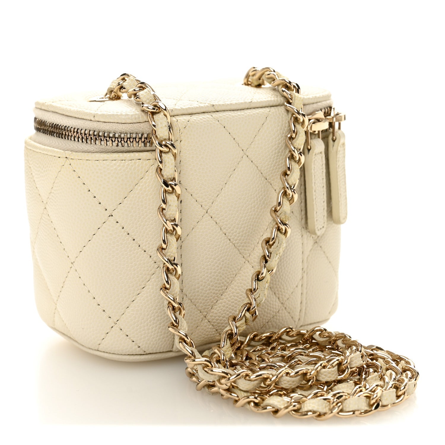 Caviar Quilted Mini Vanity Case With Chain White