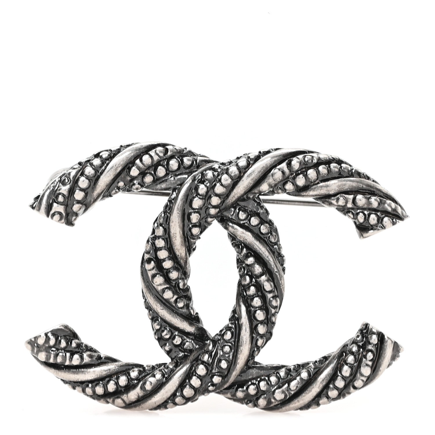 Ruthenium Twisted CC Brooch Silver