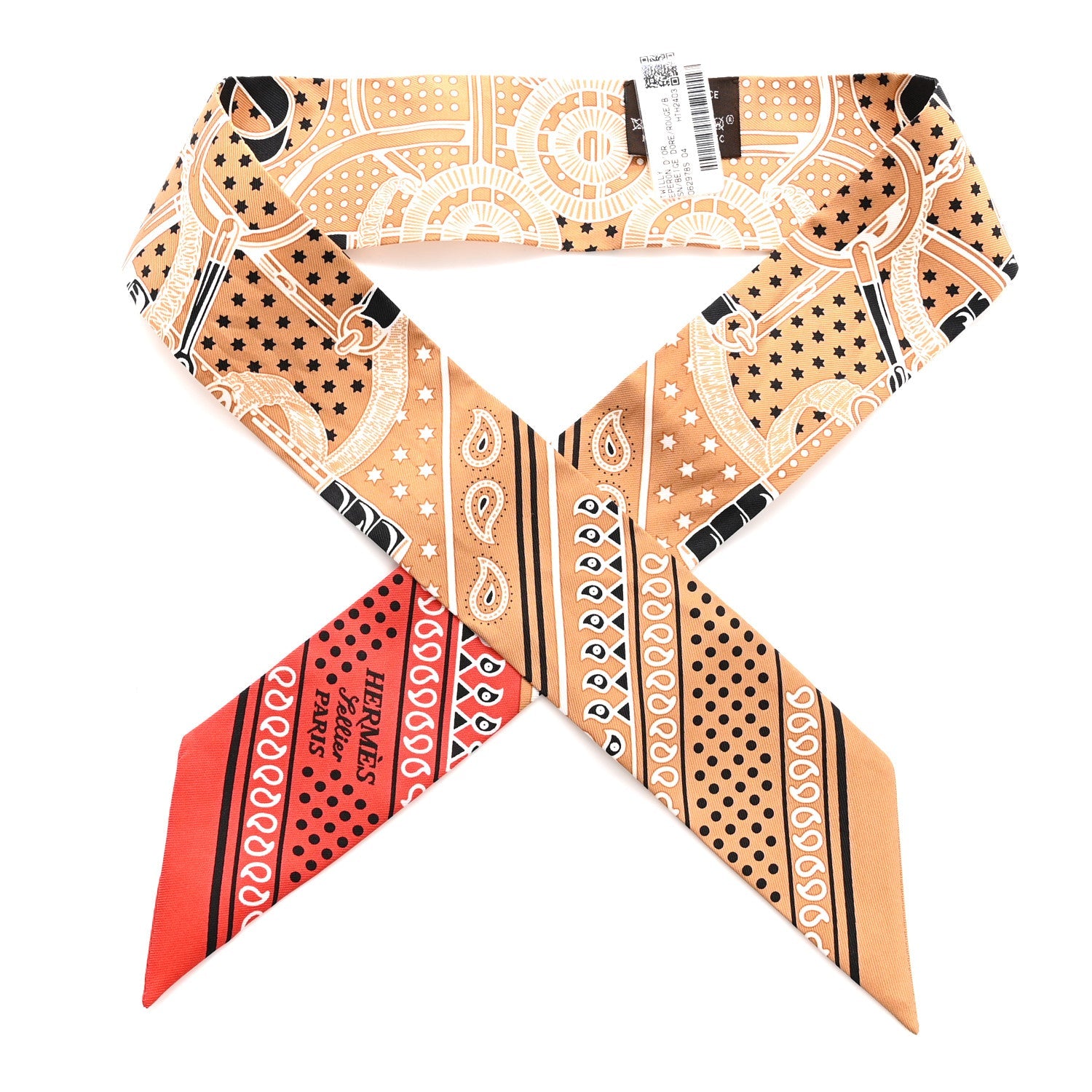 Silk Eperon d'Or Bandana Twilly Beige Dore Rouge