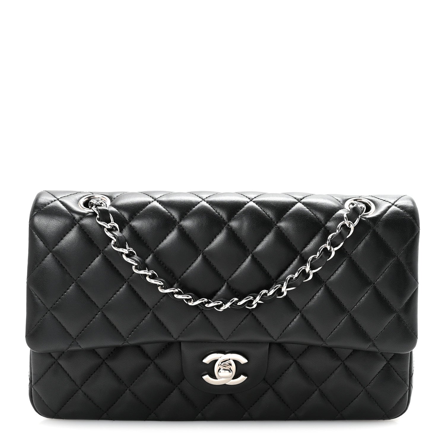 Lambskin Quilted Medium Double Flap Black