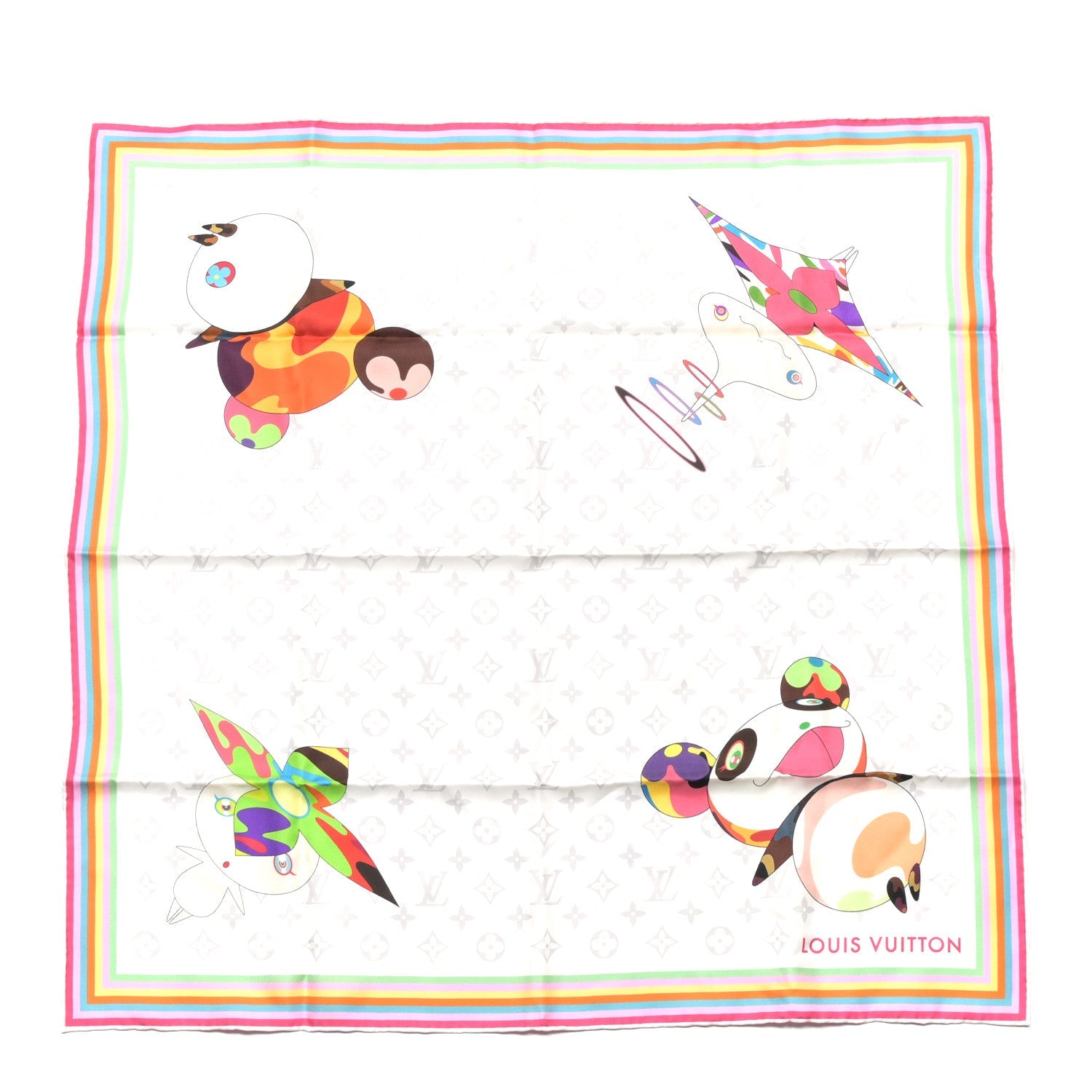 LV X TM Silk Monogram Superflat Characters Square Scarf 70 White