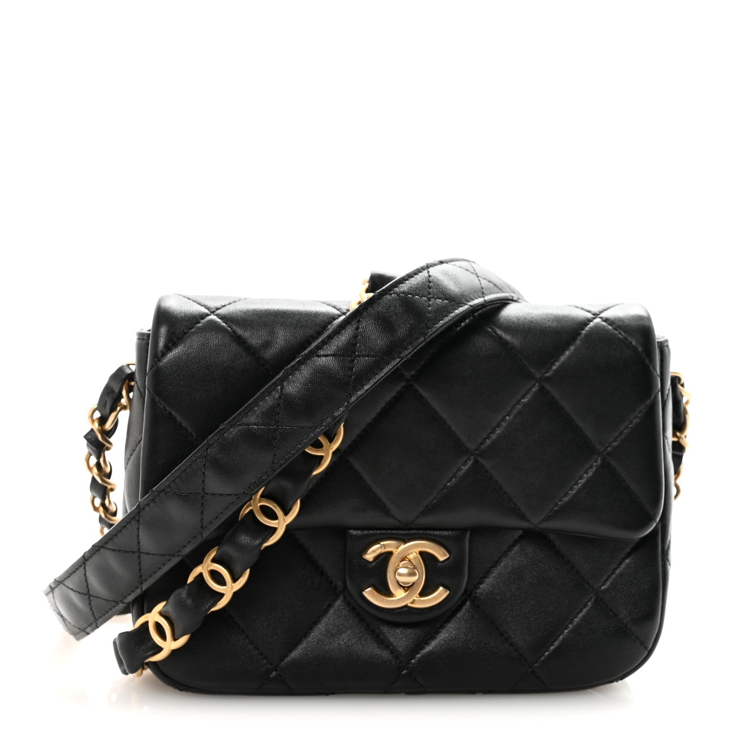 Lambskin Quilted Small CC Links Flap Black