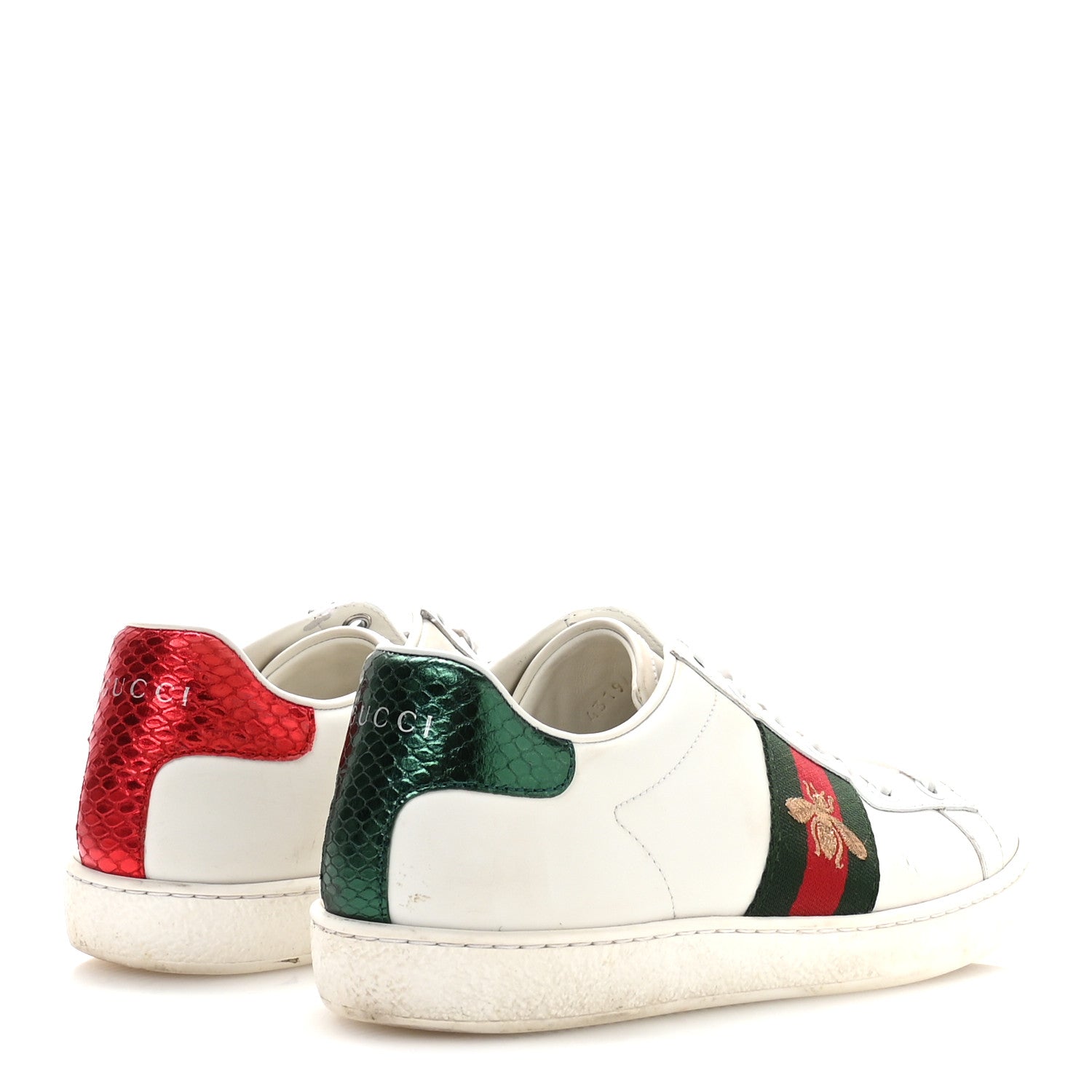 Calfskin Ayers Bee Embroidered Womens Ace Sneakers 37 White Green