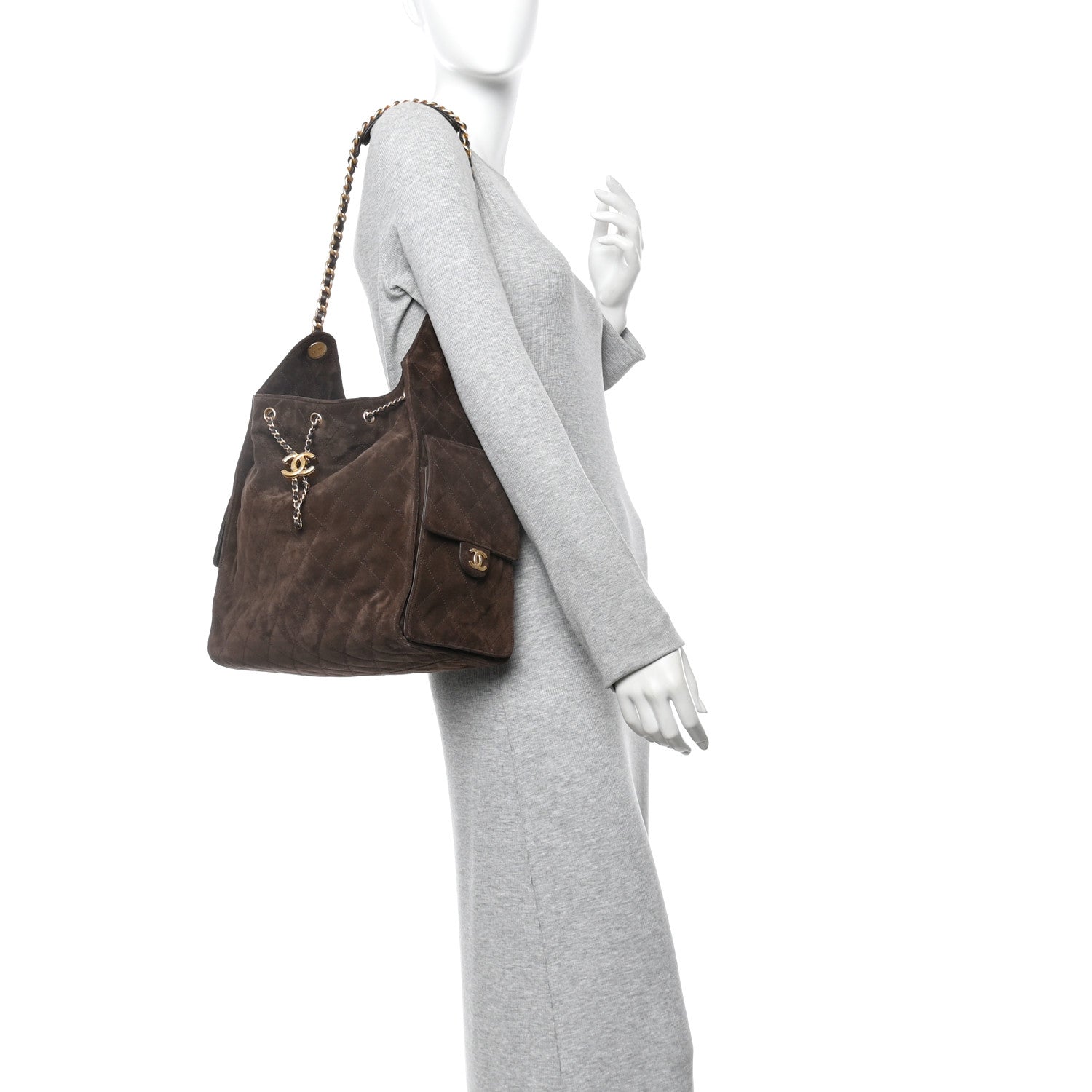Suede Quilted Medium Chanel 25 Handbag Dark Brown