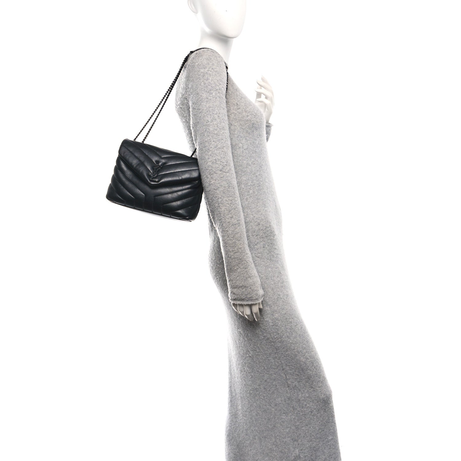 Calfskin Y Quilted Monogram Monochrome Small Loulou Chain Satchel Black