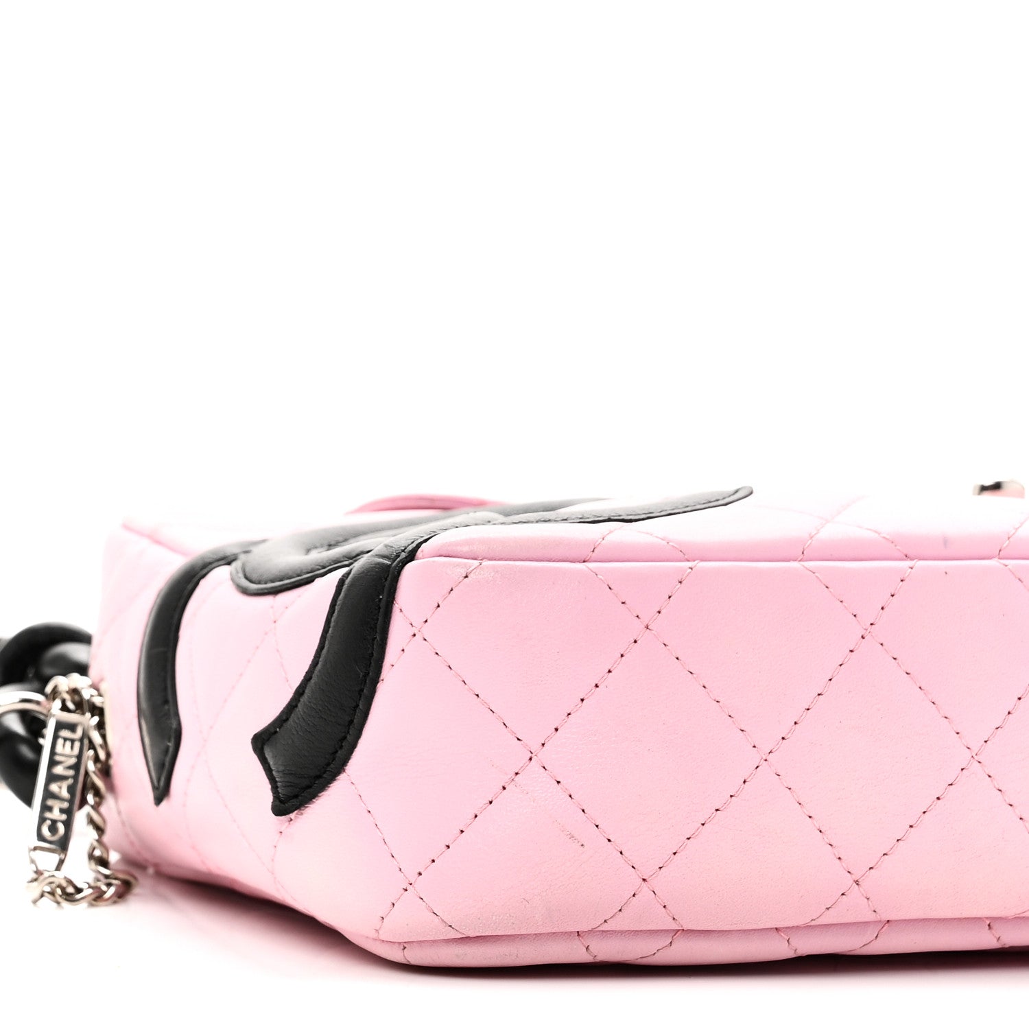 Calfskin Quilted Cambon Camera Case Pink Black