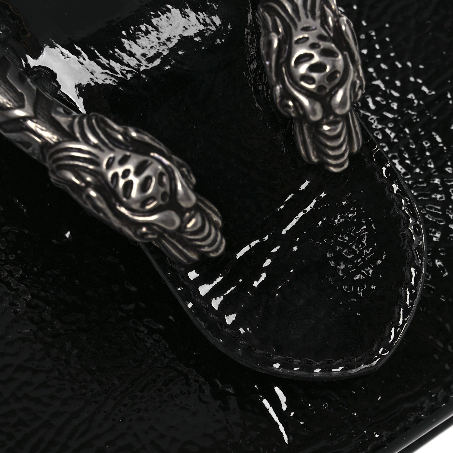 Crinkled Patent Medium Dionysus Top Handle Bag Black