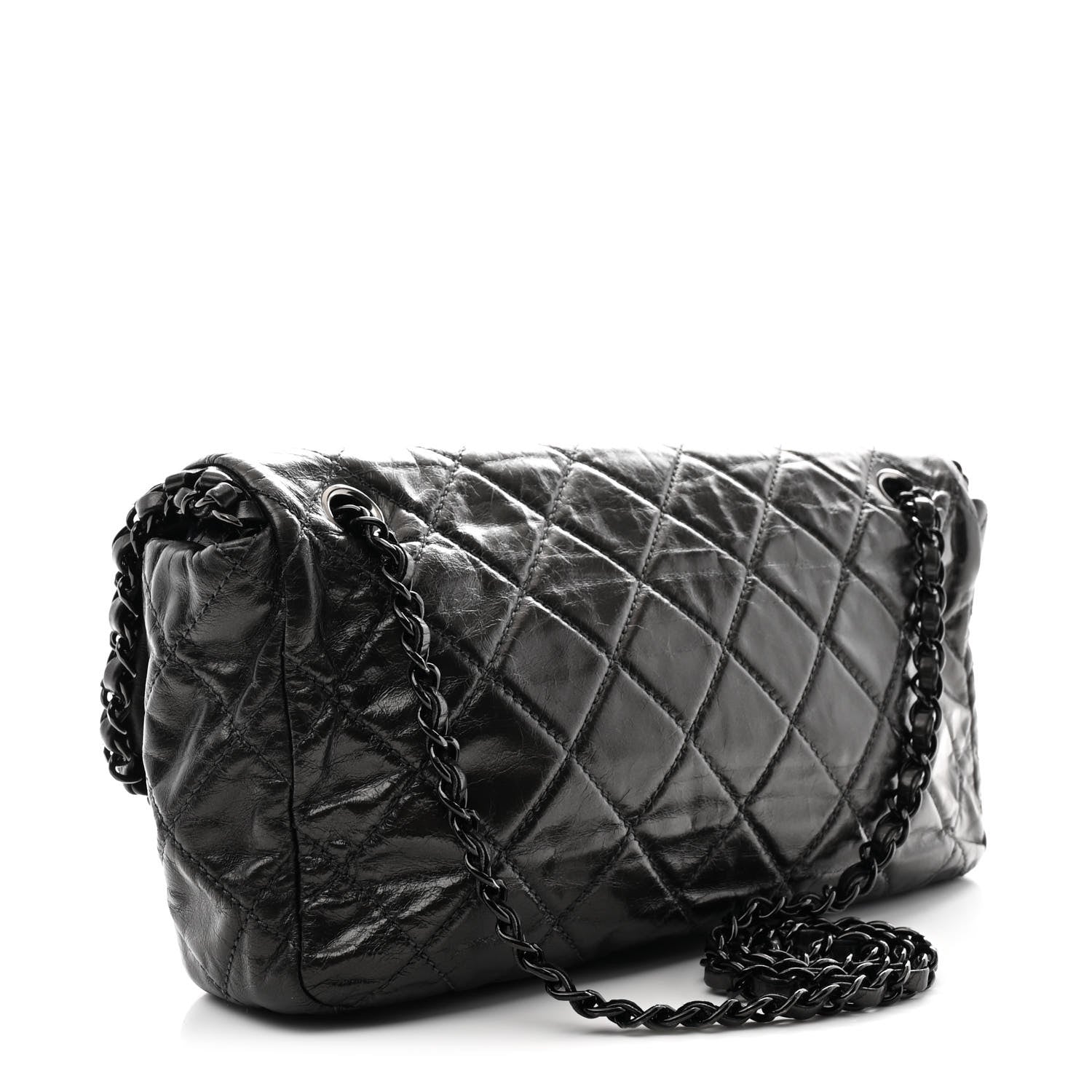 Metallic Calfskin Quilted Medium Chain Me Flap Grey