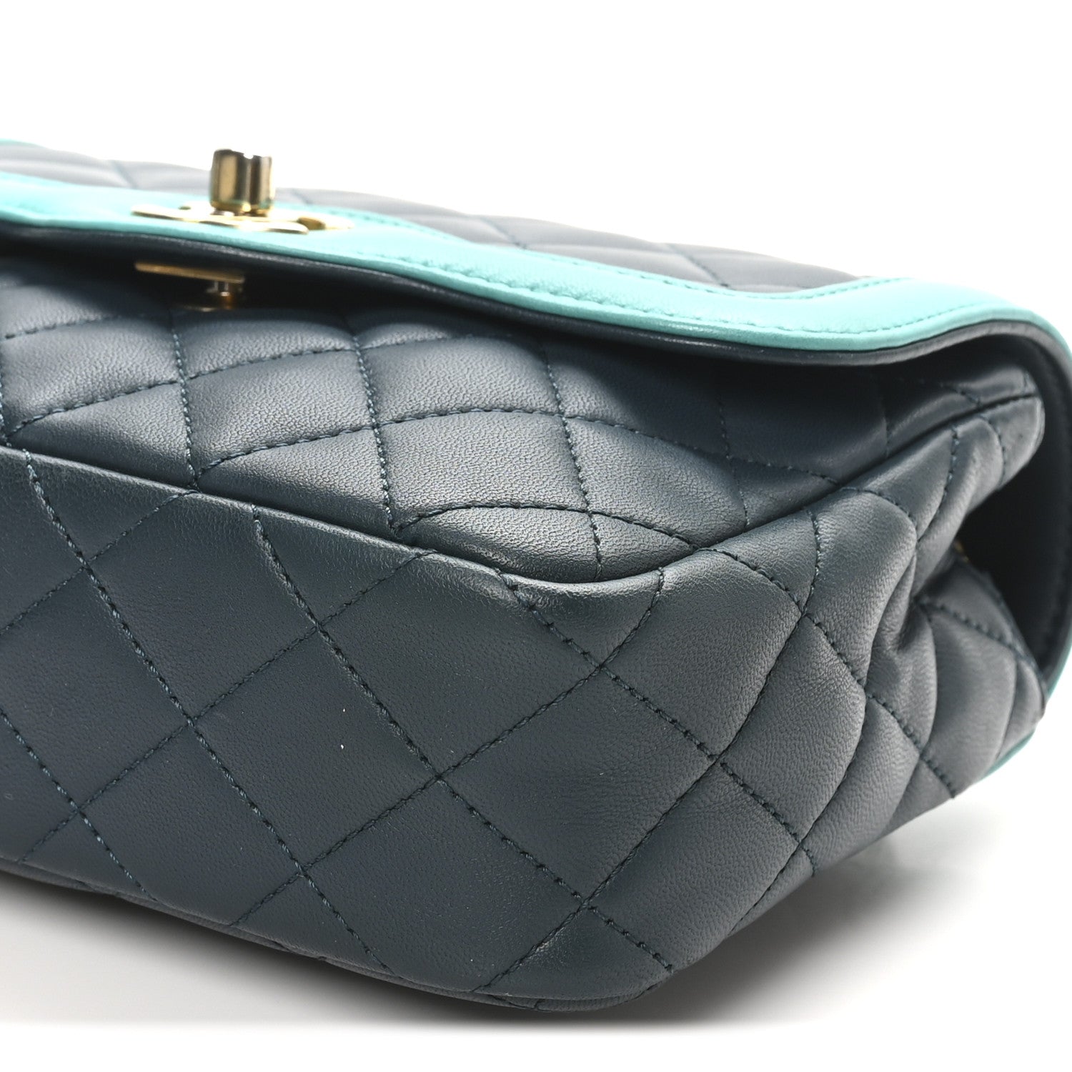 Lambskin Quilted Two Tone Day Flap Navy Turquoise
