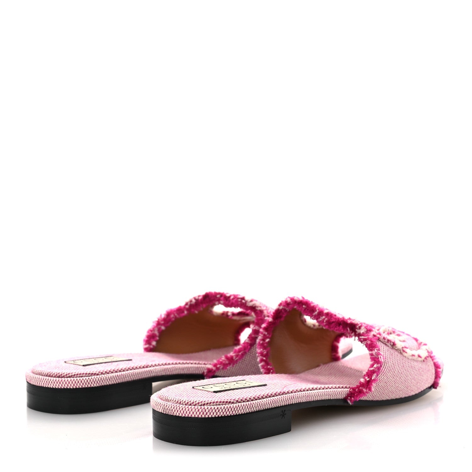 Fringed Canvas Interlocking G Cut Out Slide Sandals 41 Princess Fuxia Natural