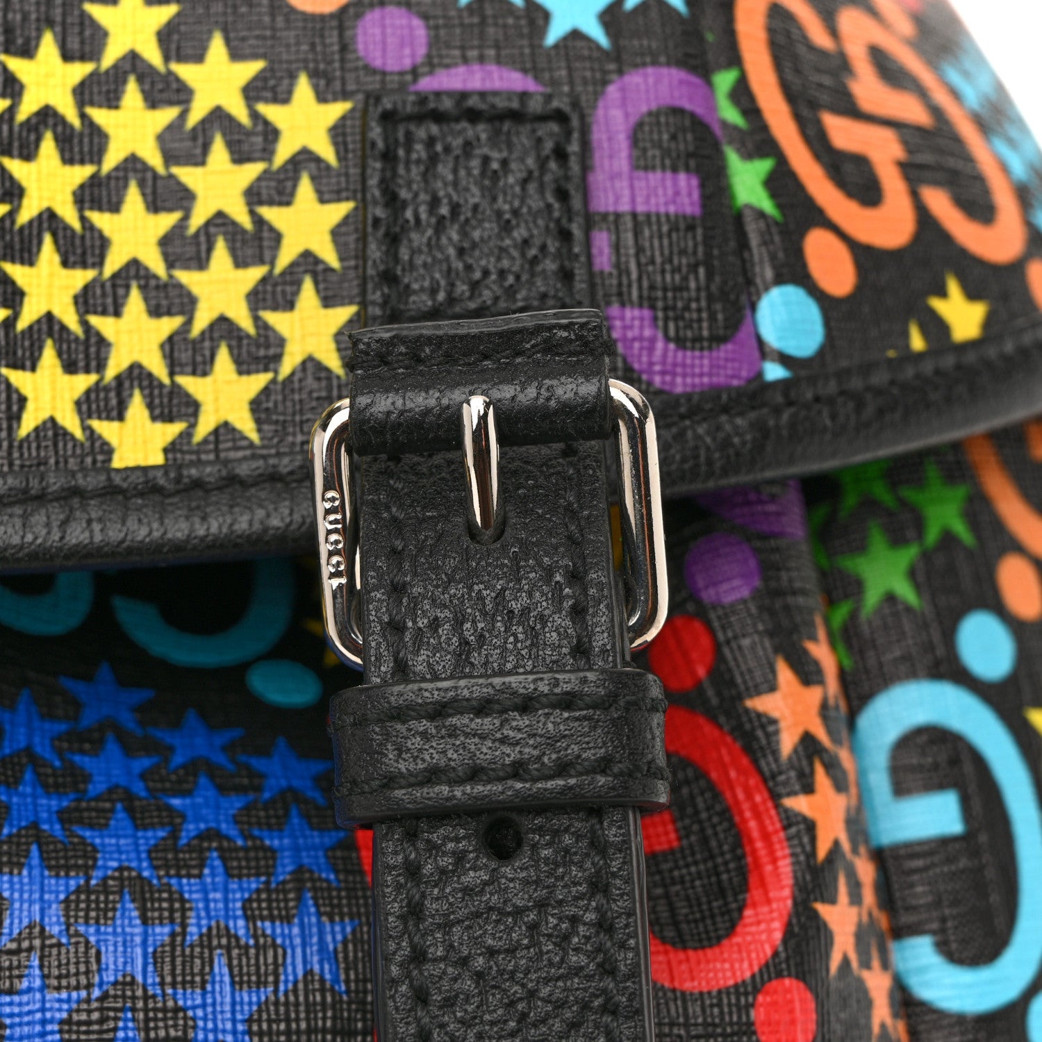 GG Supreme Monogram Psychedelic Medium Double Buckle Backpack Black Multicolor