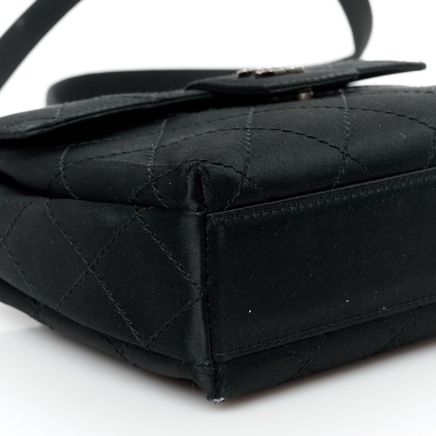 Satin Quilted Crystal CC Mini Square Flap Black