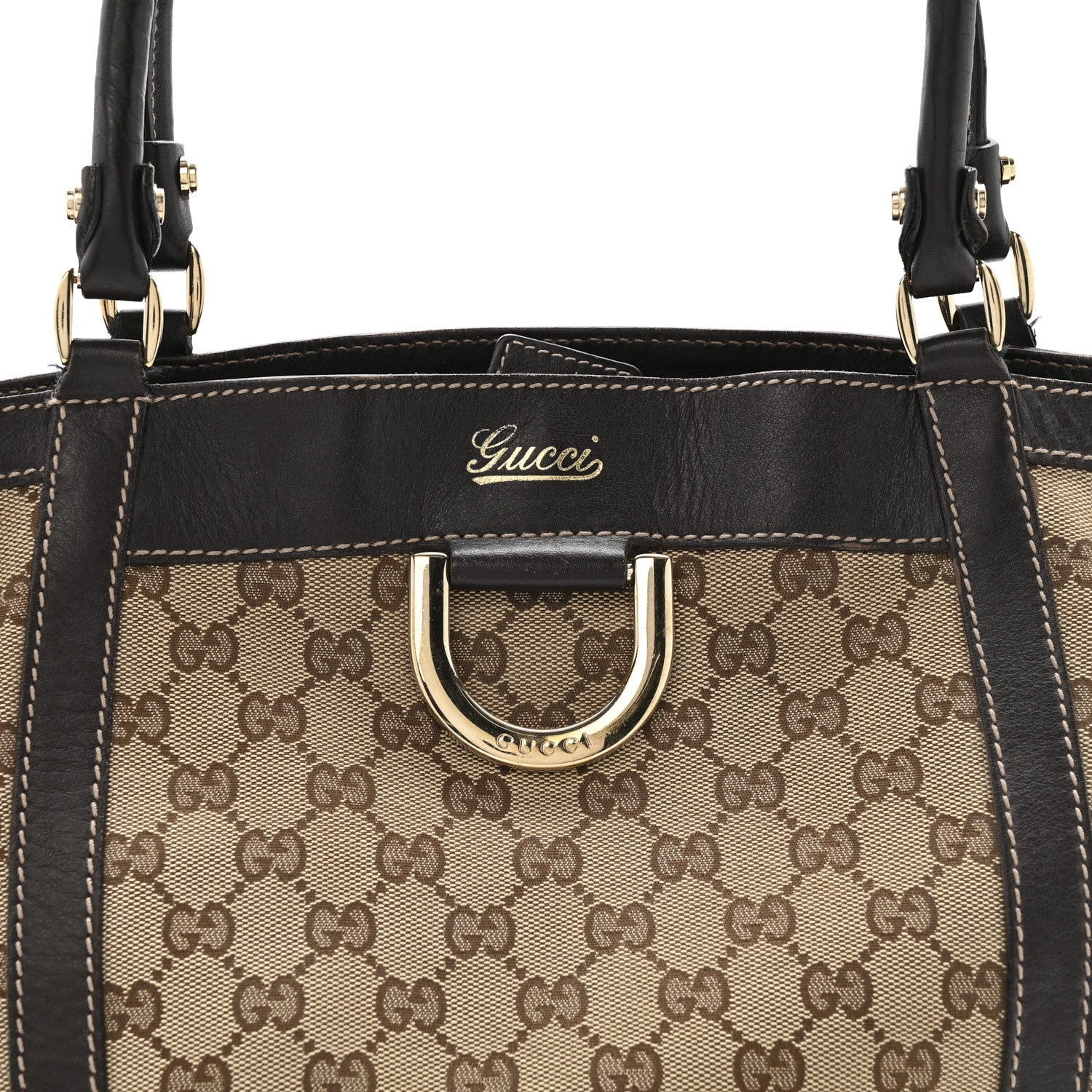 Monogram Medium D Gold Ring  Brown