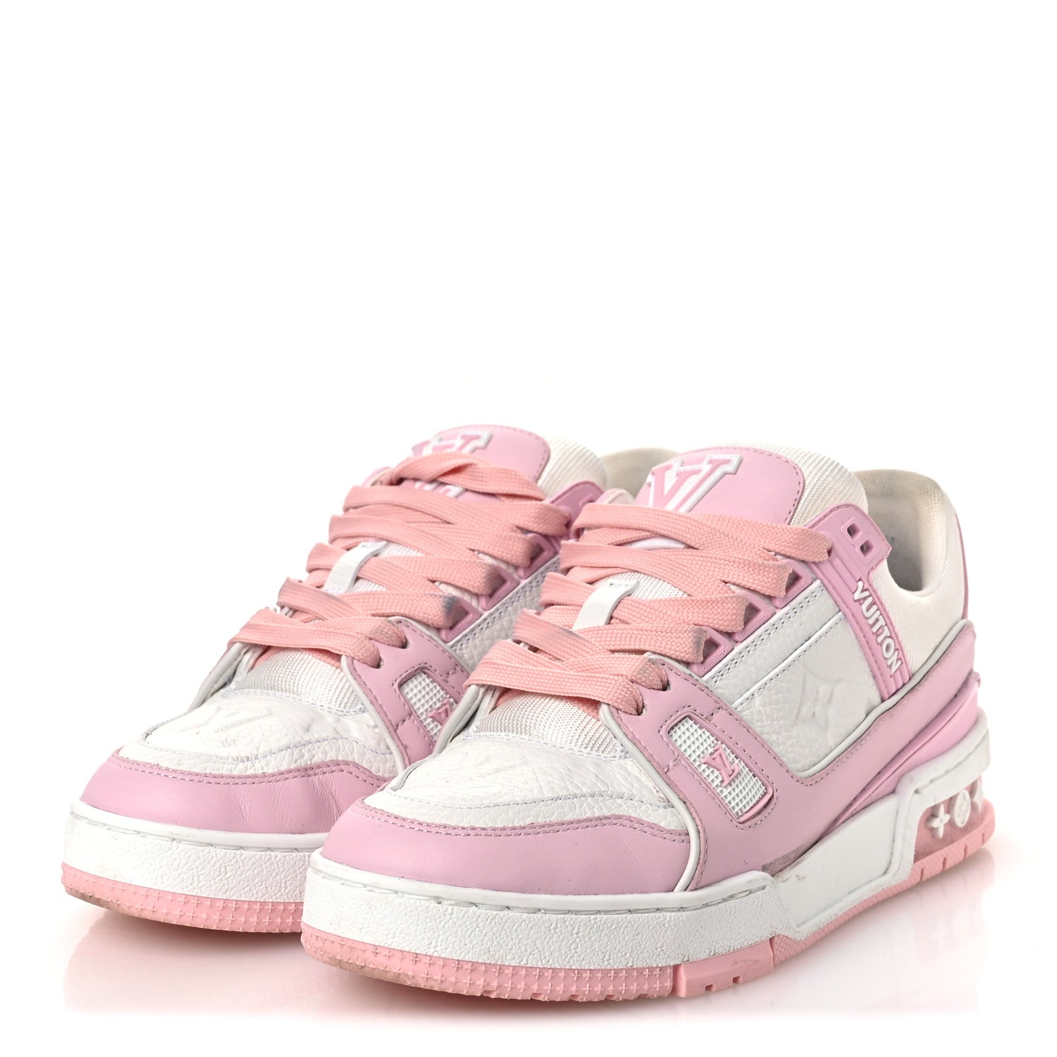 Calfskin Monogram Womens LV Trainer Sneakers 36.5 Light Pink