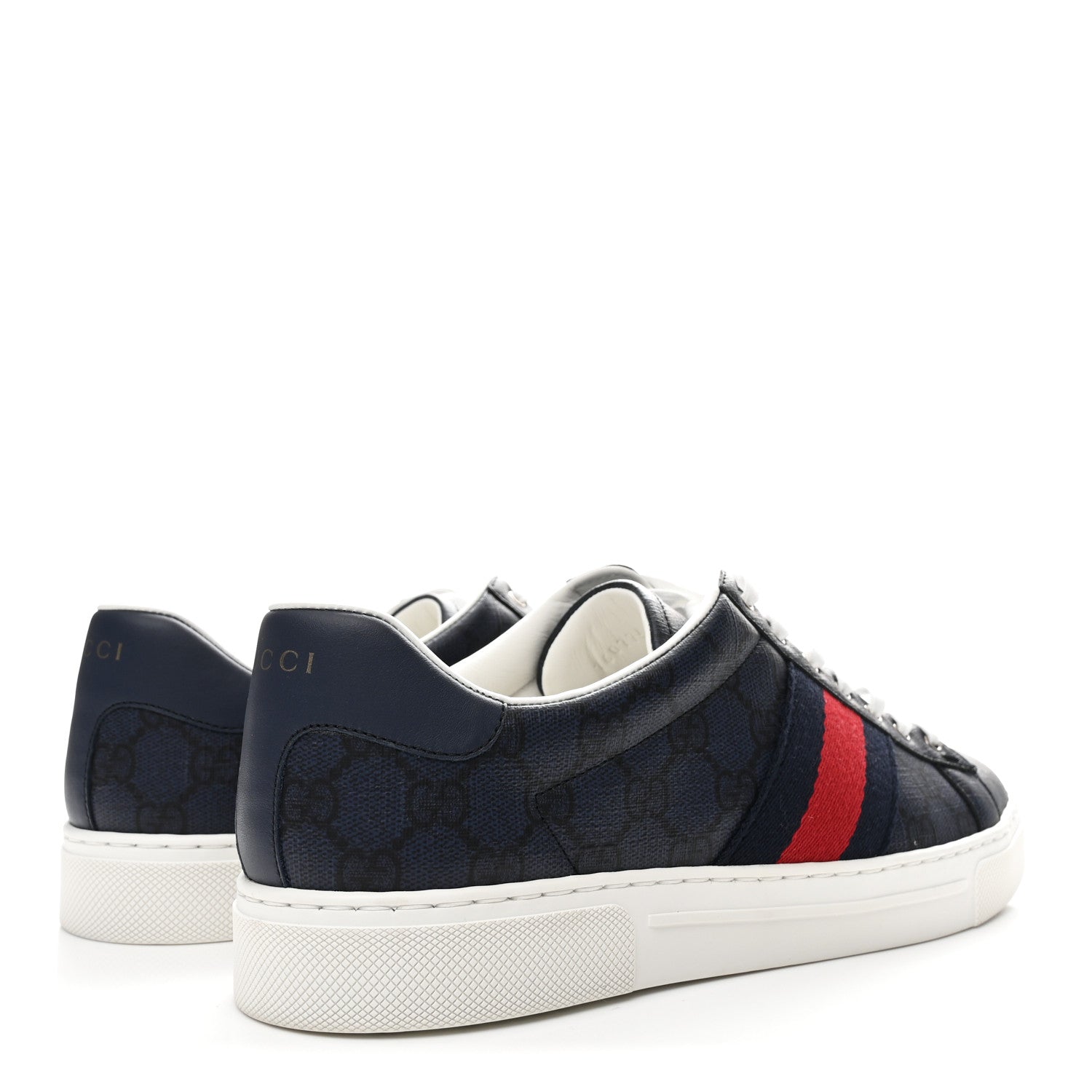 GG Supreme Monogram Ayers Web Mens New Ace Sneakers 8 Dark Blue