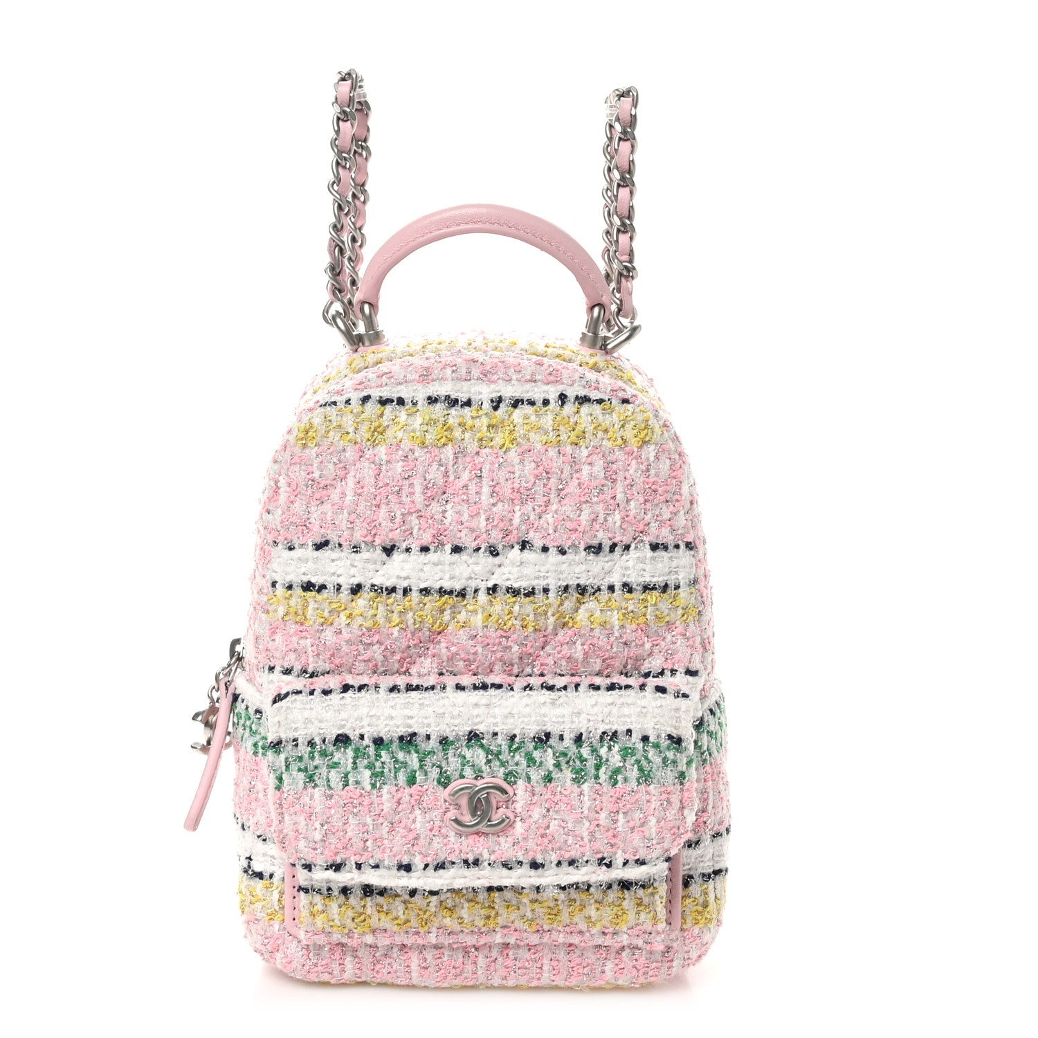Metallic Tweed Quilted CC Mini Classic Backpack White Multicolor