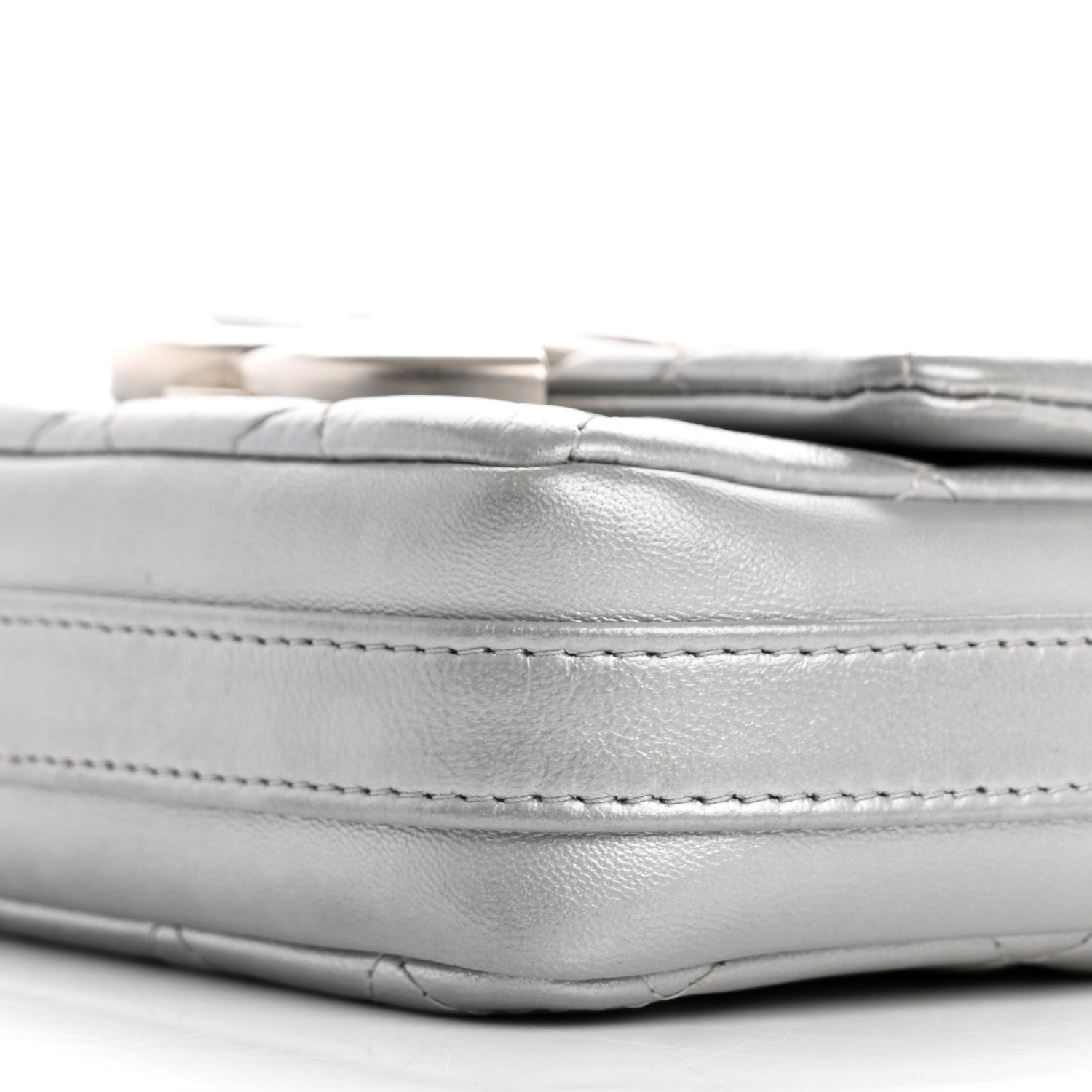 Metallic Lambskin Quilted Mini Giant CC Flap Argent