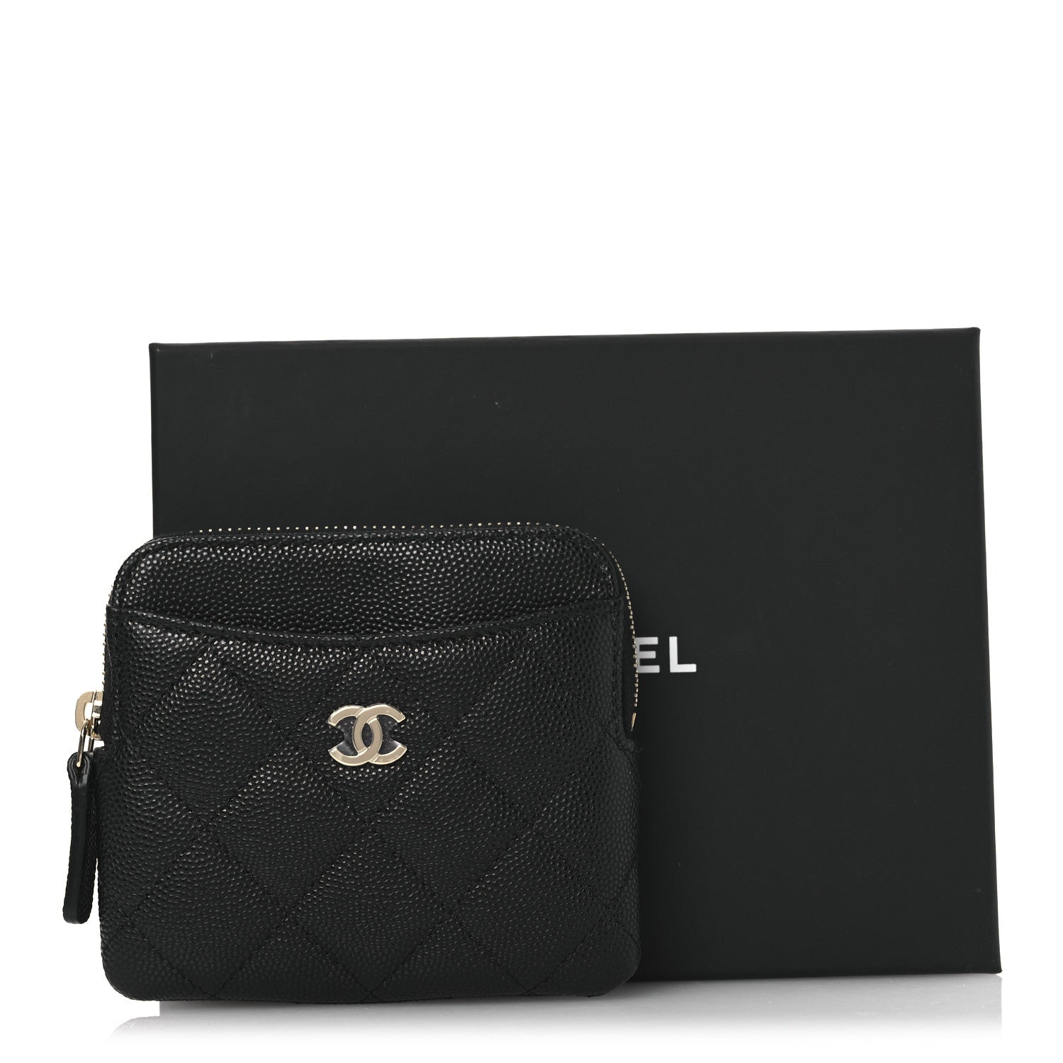 Caviar Quilted Zip Card Holder Wallet Black