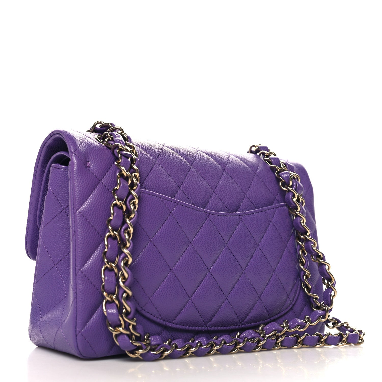 Caviar Quilted Small Double Flap Purple