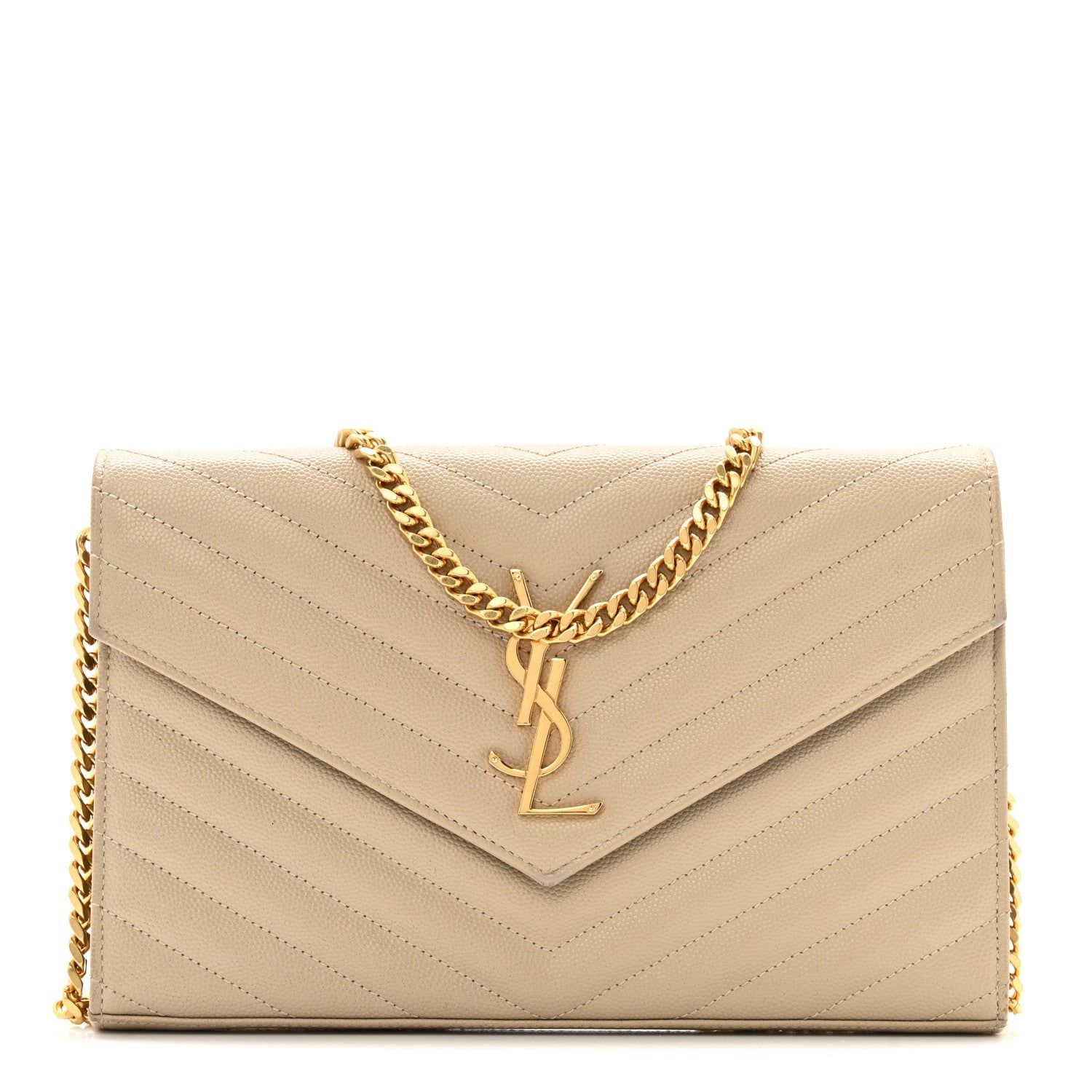 Grain De Poudre Matelasse Chevron Monogram Chain Wallet Dark Latte