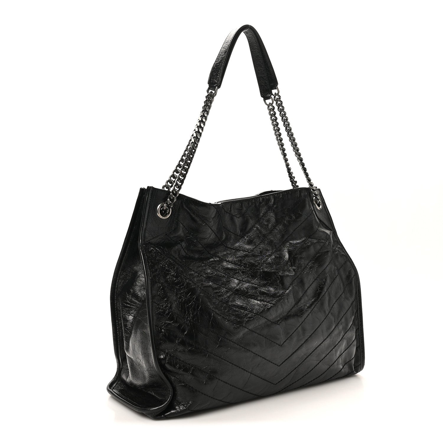 Crinkled Calfskin Matelasse Monogram Large Niki Shopper Tote Black