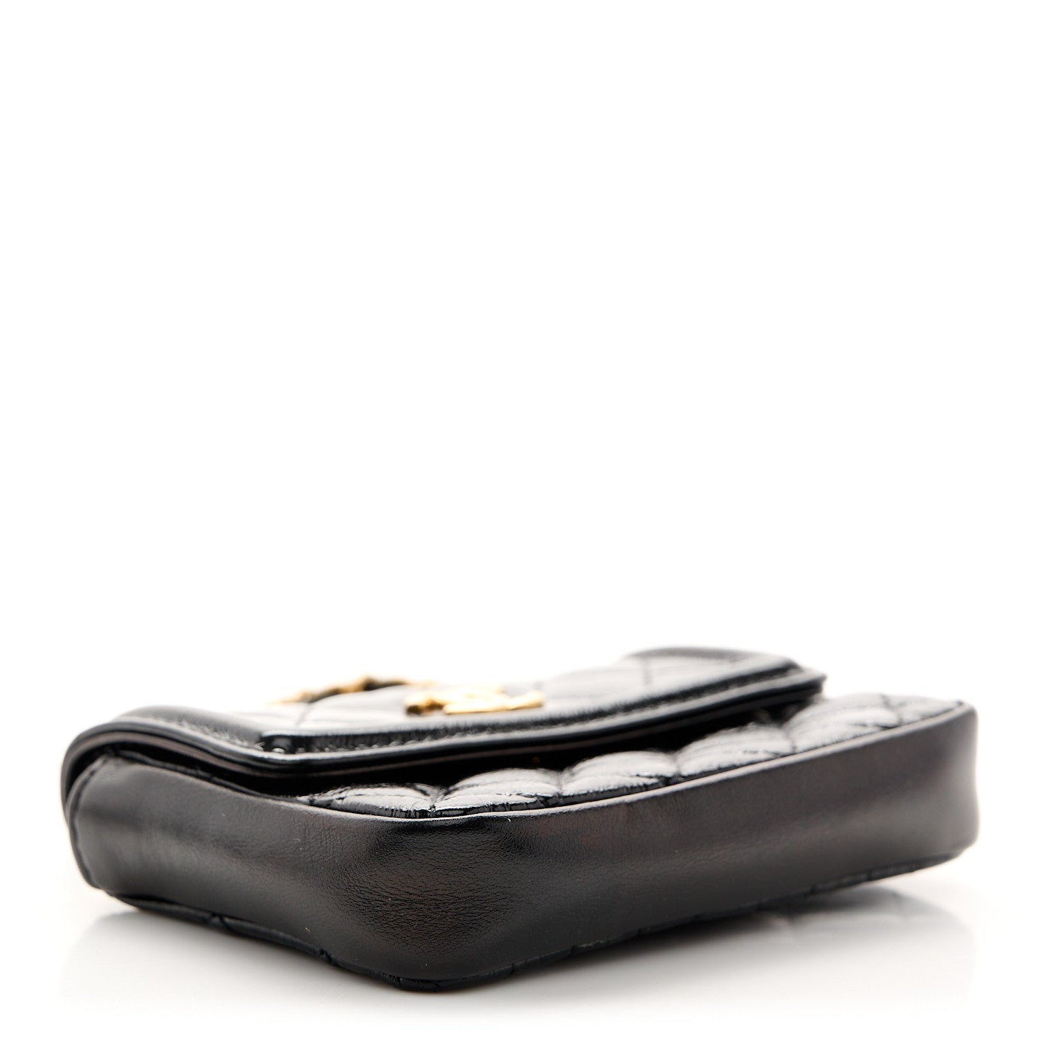 Shiny Aged Calfskin Quilted Waist Belt Bag Black