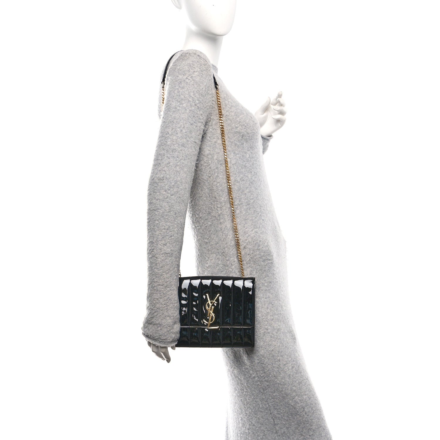 Patent Calfskin Matelasse Monogram Medium Vicky Chain Bag Black