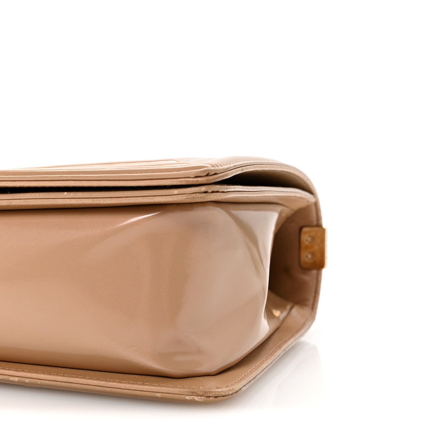 Iridescent Glazed Calfskin Quilted New Medium Boy Flap Dark Beige