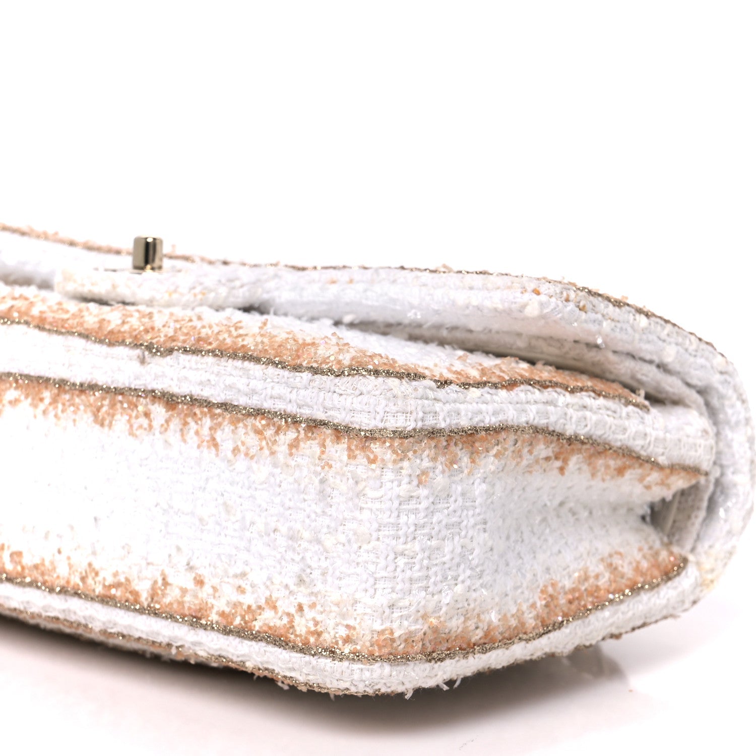 Metallic Tweed Medium Double Flap White Gold