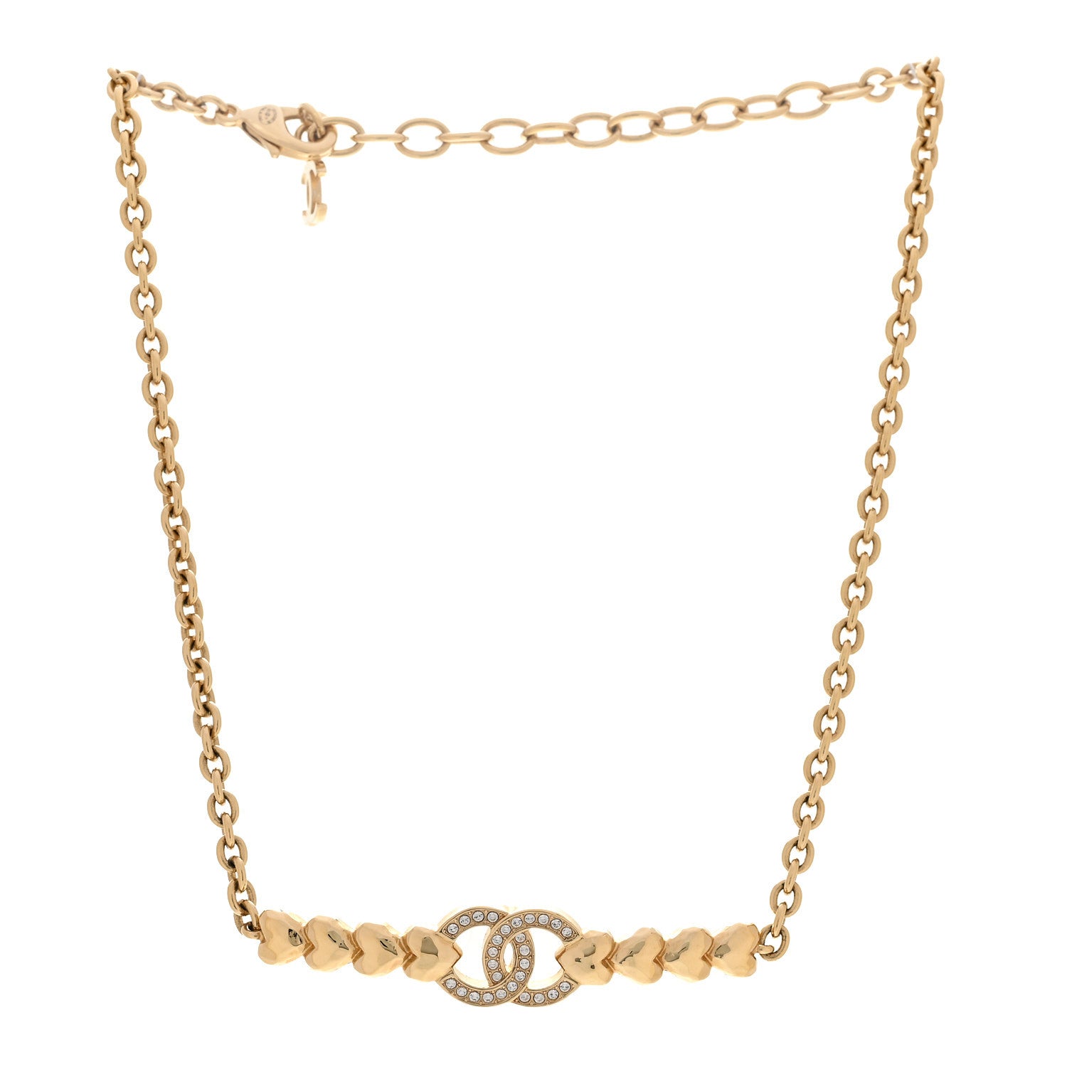 Crystal CC Heart Link Choker Necklace Gold