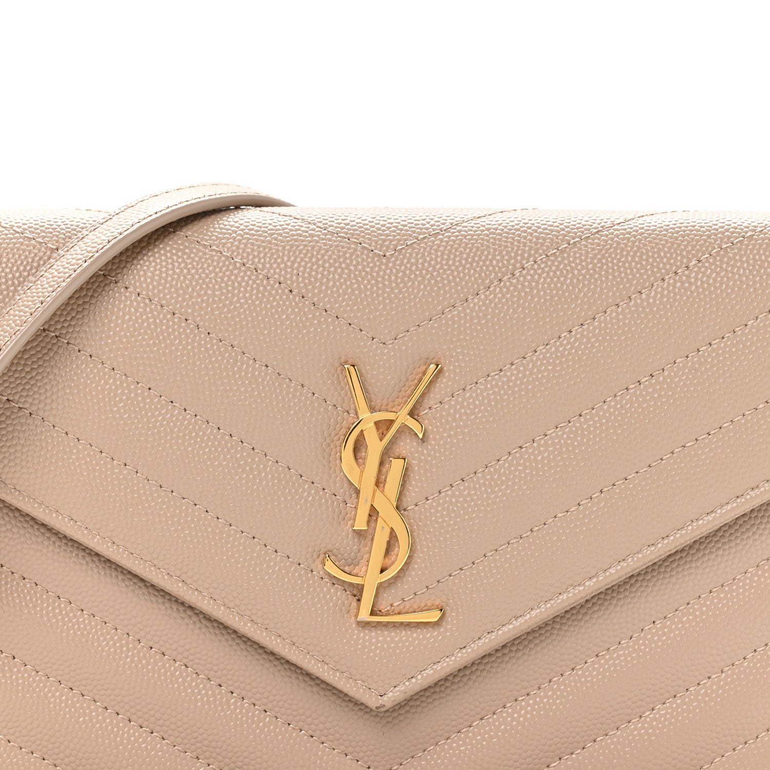 Grain De Poudre Matelasse Chevron Monogram Envelope Chain Wallet Dark Beige