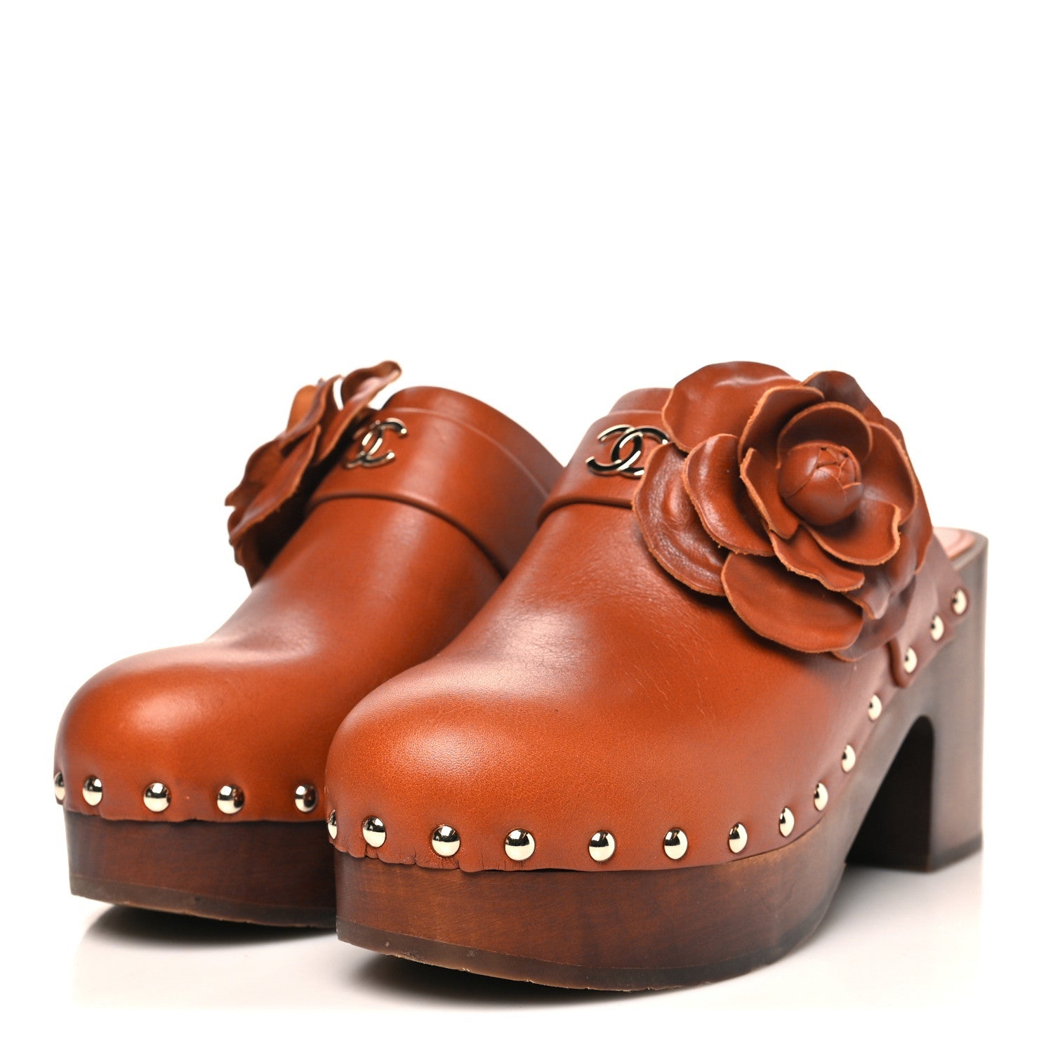 Calfskin Camellia Clogs 38  Brown