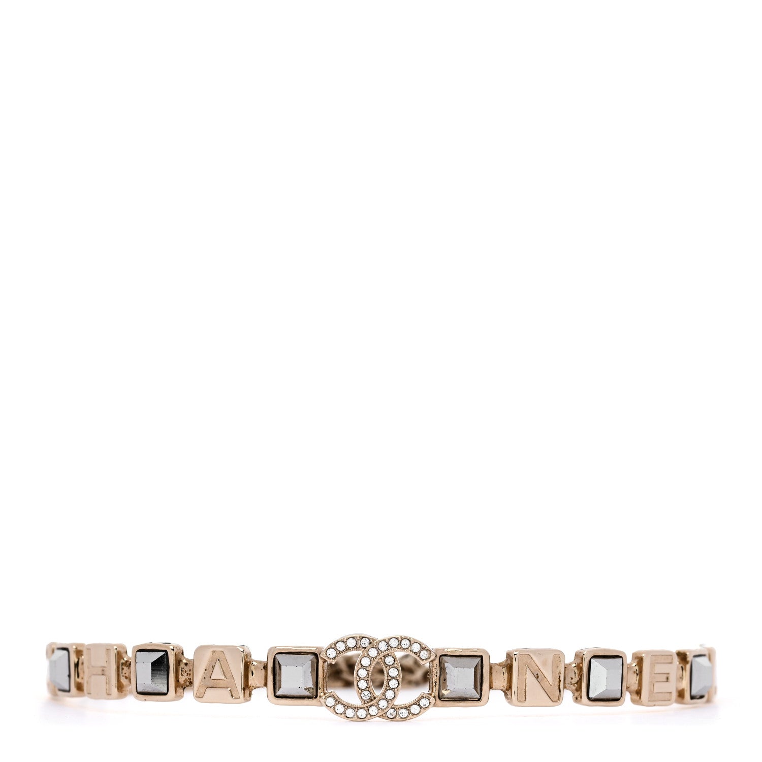 Baguette Crystal Logo CC Choker Necklace Gold