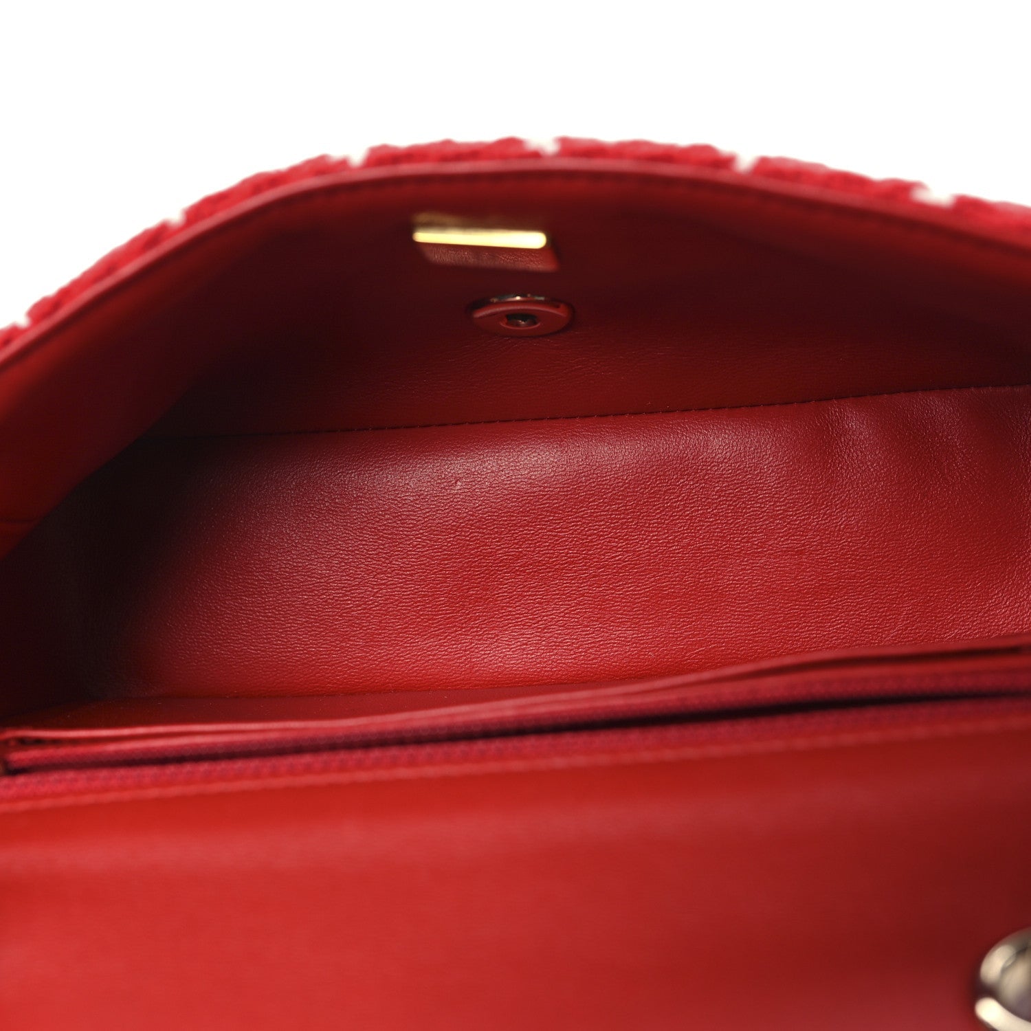 Tweed Quilted Mini Rectangular Flap White Red