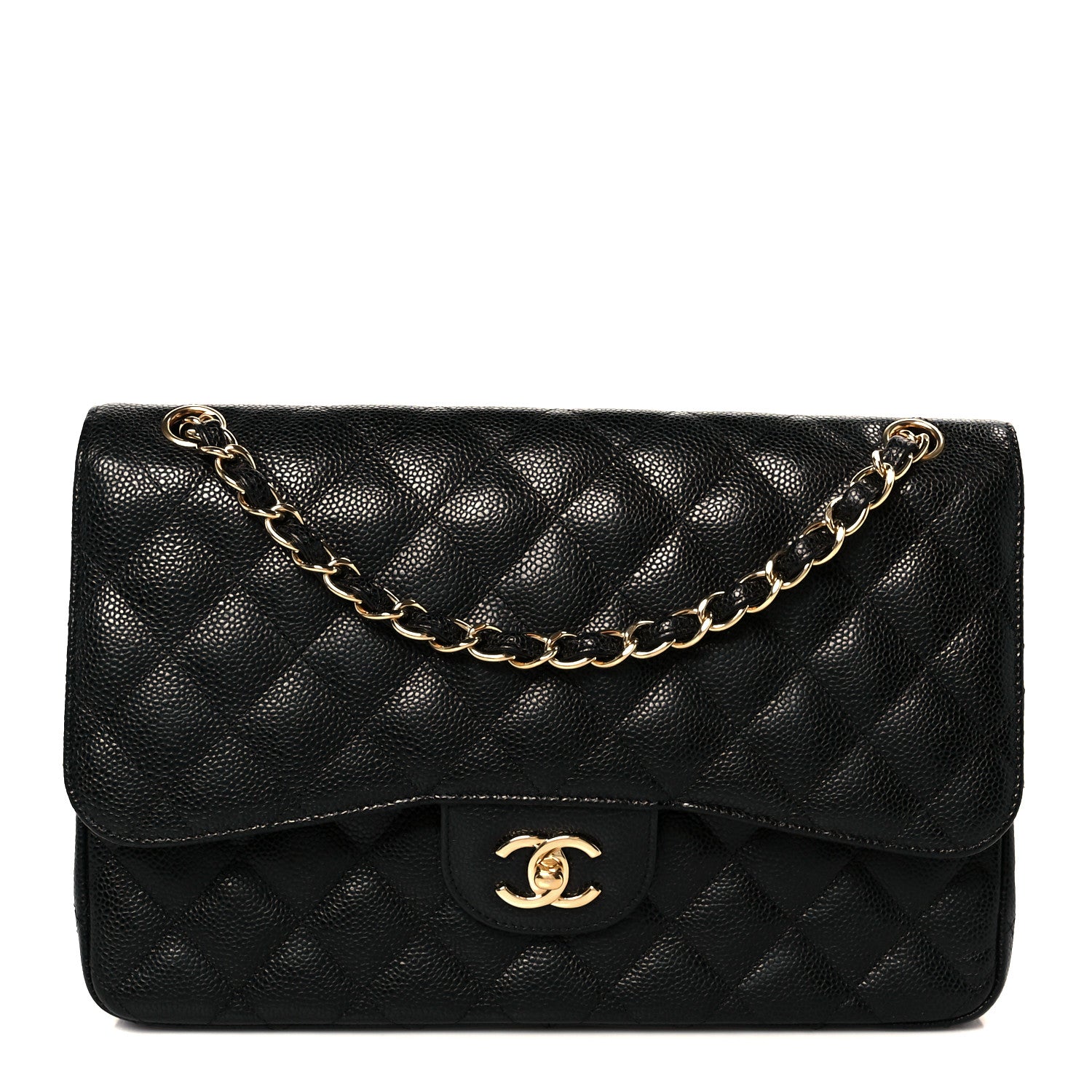 Caviar Quilted Jumbo Double Flap Black