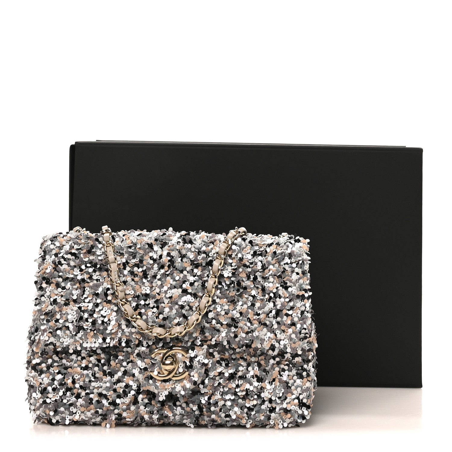 Sequin Quilted Small Single Flap Grey Black White Pearly White