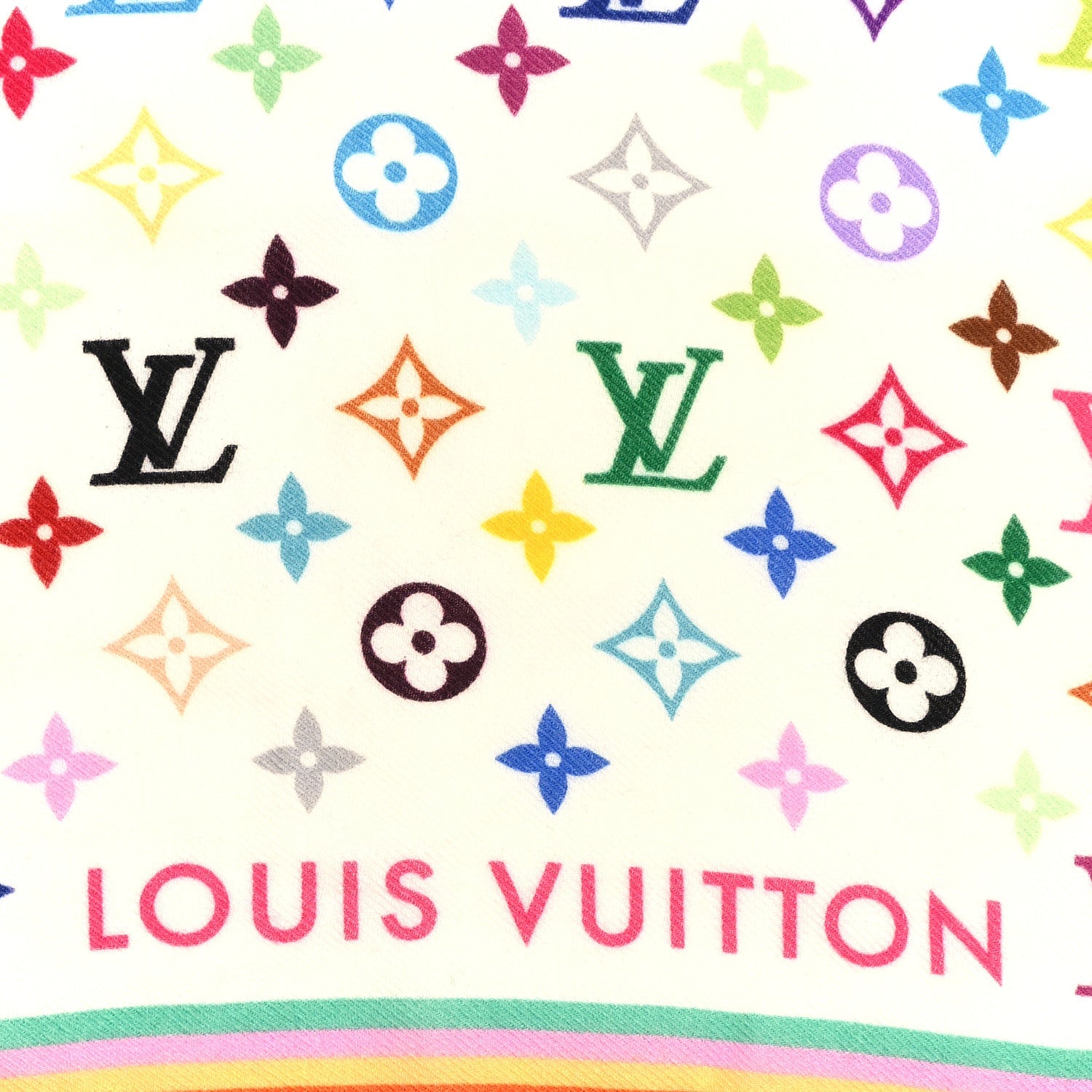 LV X TM Wool Silk Monogram Multicolor Shawl White