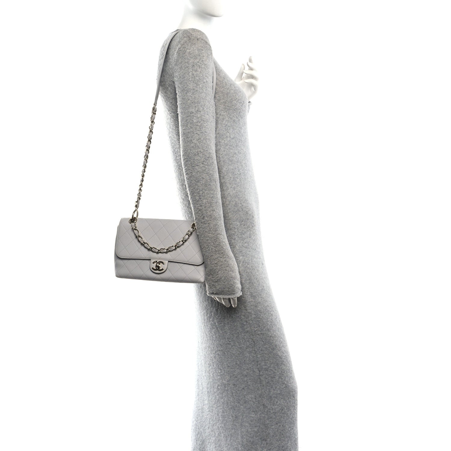 Caviar Quilted City Walk Flap Light Grey