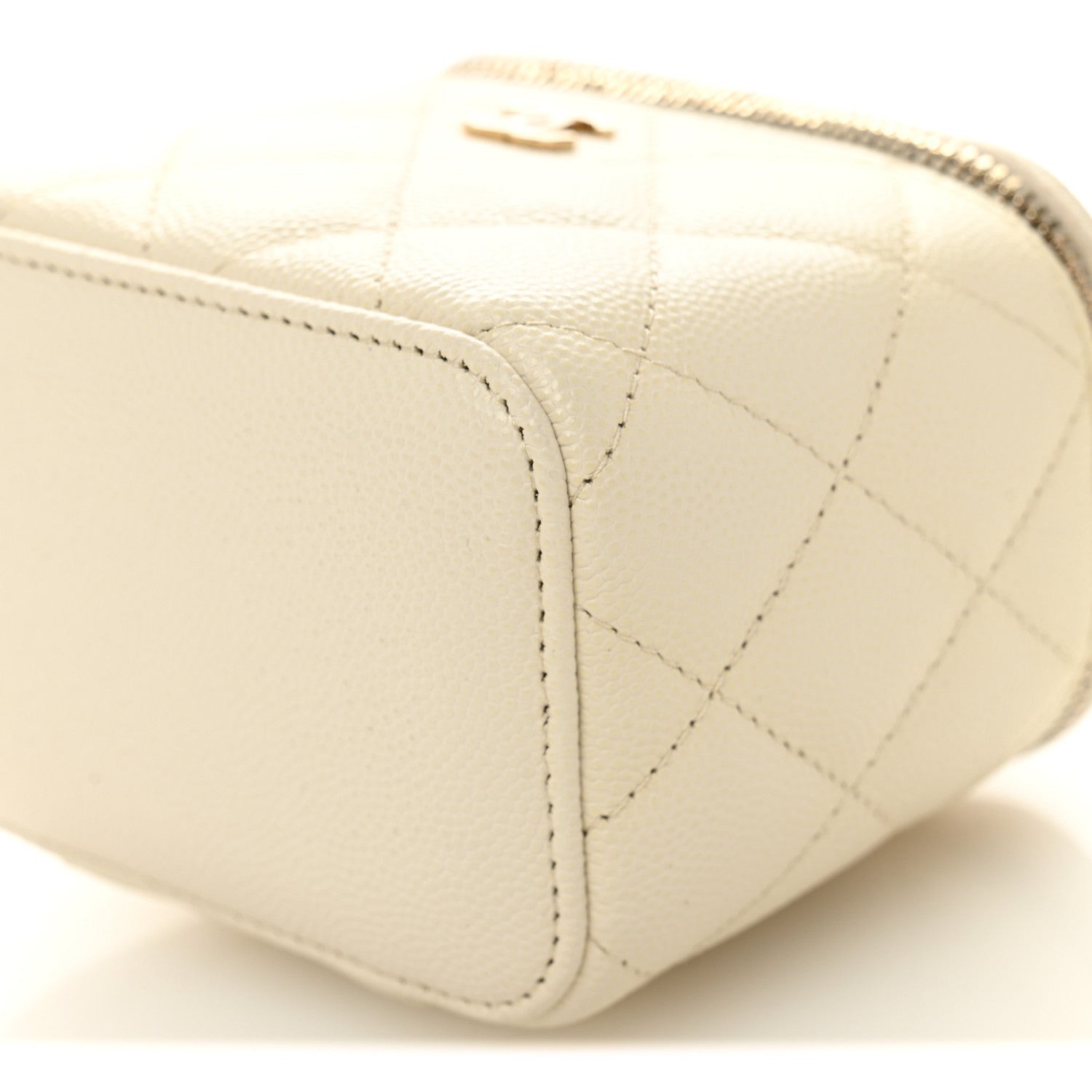 Caviar Quilted Mini Vanity Case With Chain White