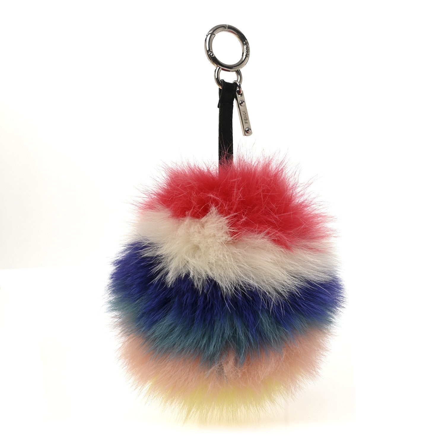 Fox Fur Shiny Nappa Rainbow Pom Pom Bag Charm Rosso Multicolor Black