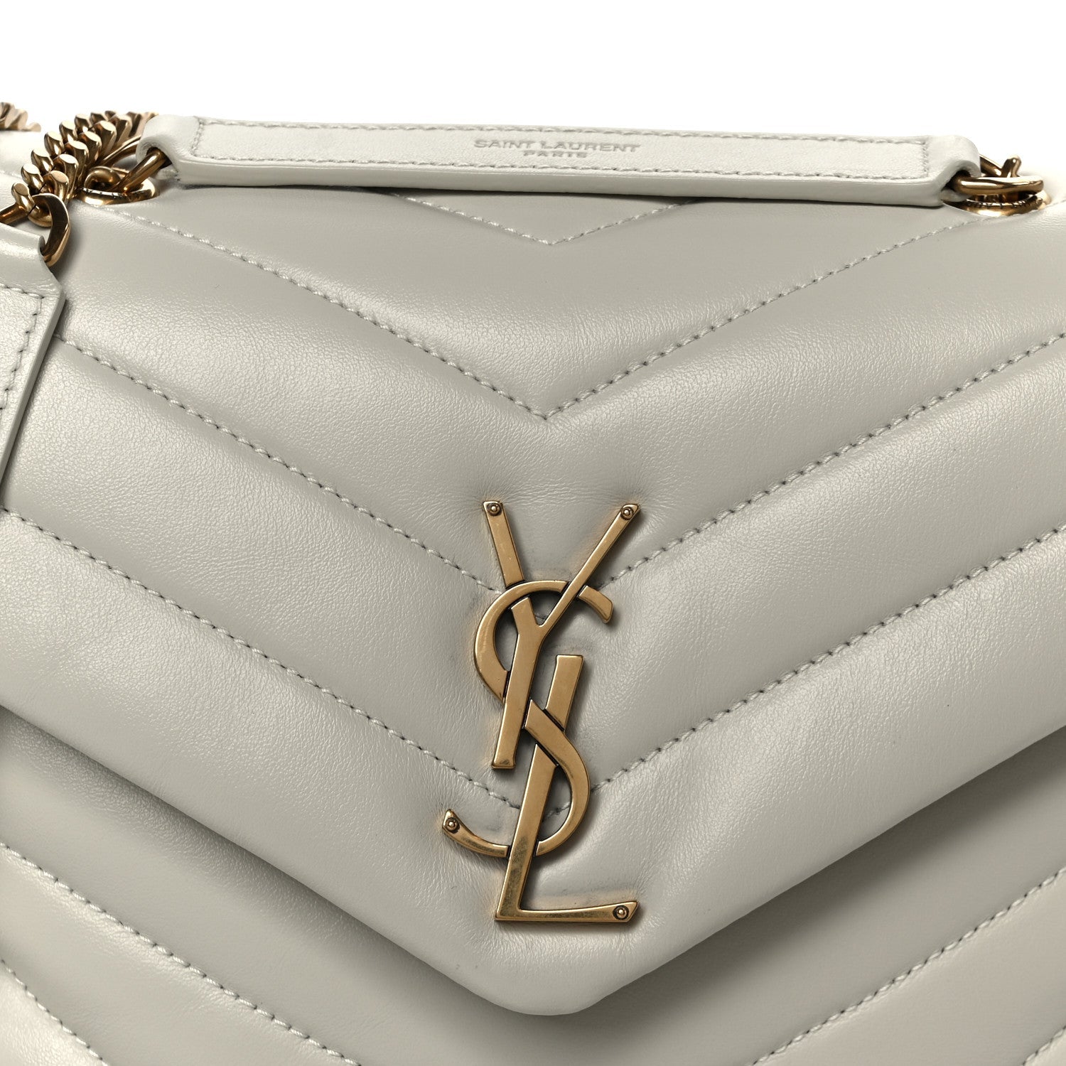 Calfskin Y Quilted Monogram Small Loulou Chain Satchel Blanc Vintage