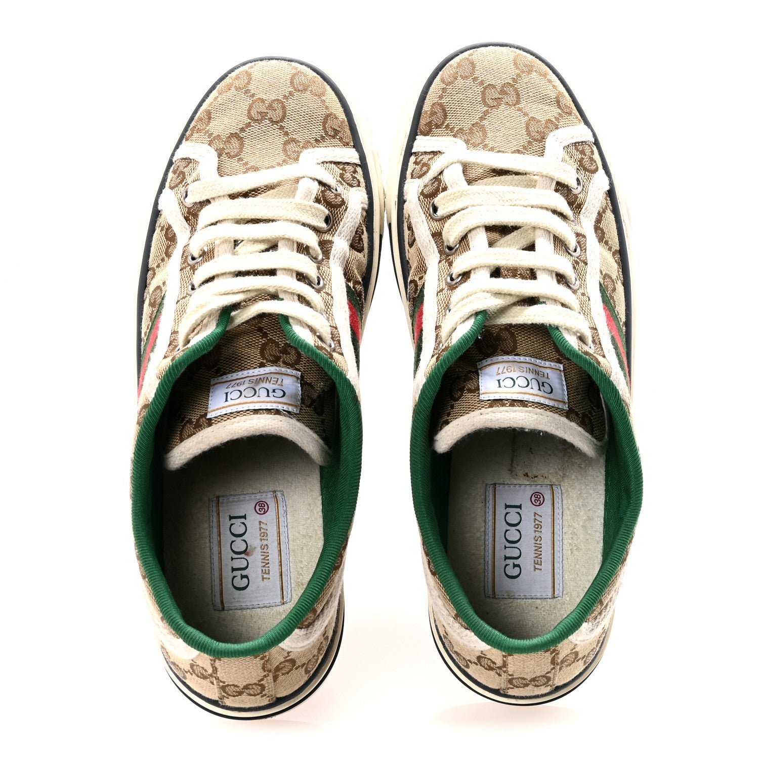 GG Monogram Web Womens 1977 Tennis Sneakers 38 Beige Ebony Mystic White