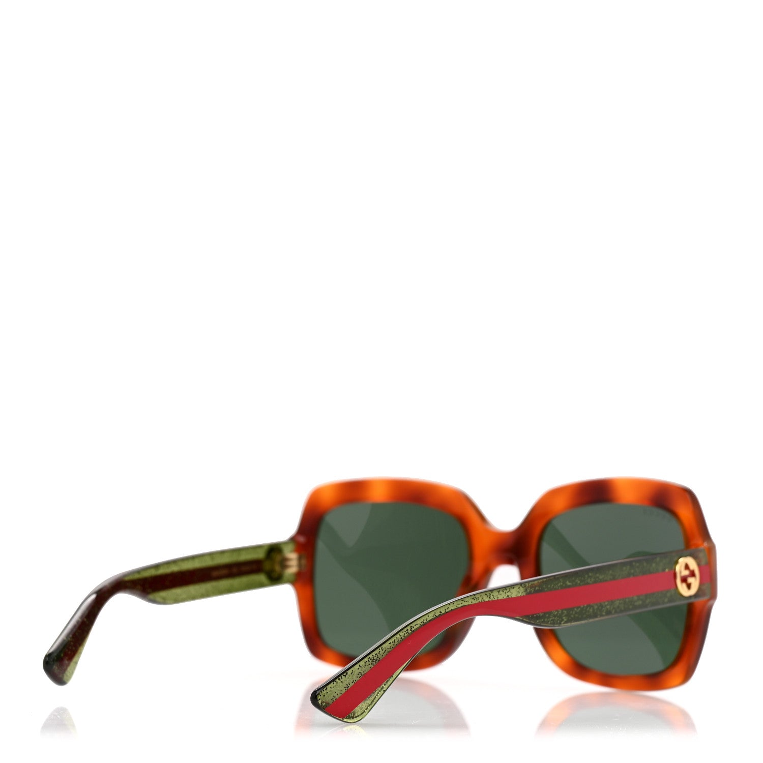 Acetate Square Frame Web Glitter Sunglasses GG0036SN Havana