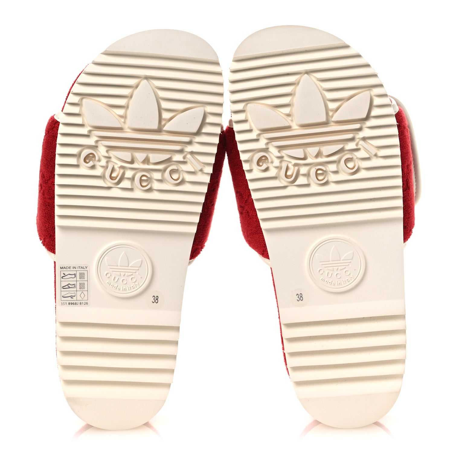X ADIDAS Terry Cloth GG Monogram Womens Platform Sandals 38 Maple Red Off White