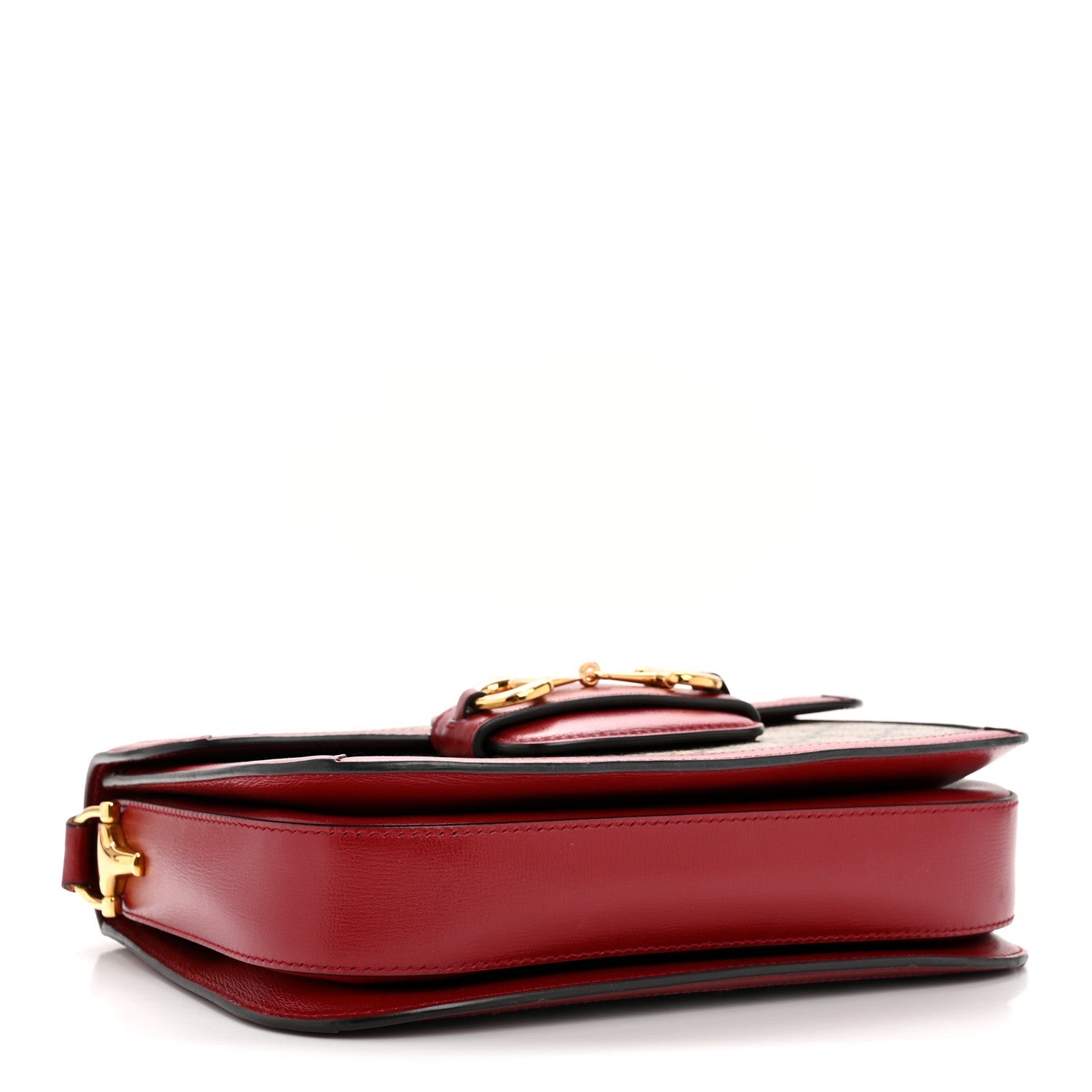 GG Supreme Monogram Azalea Calfskin Horsebit 1955 Shoulder Bag Beige Ebony New Cherry Red