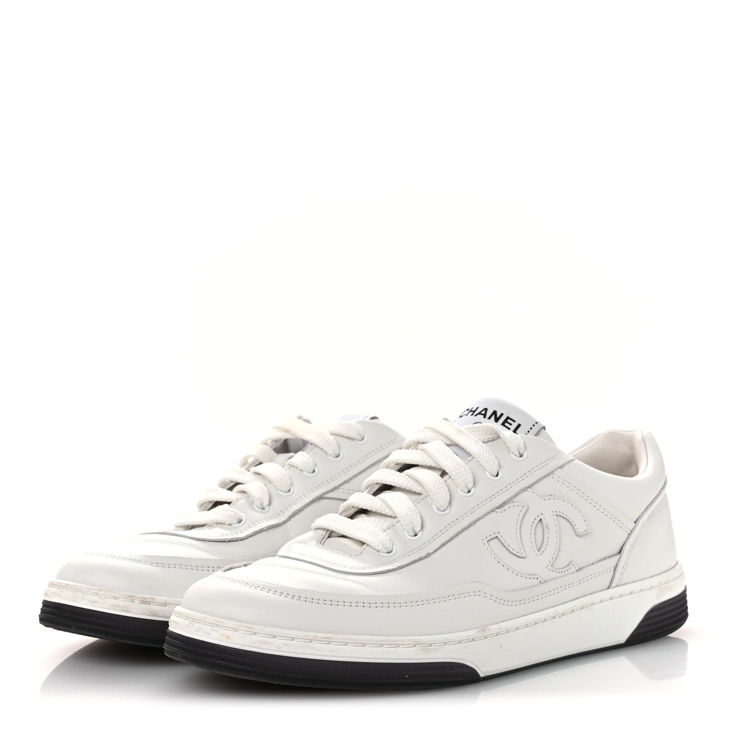 Calfskin CC Womens Sneakers 38 White Black