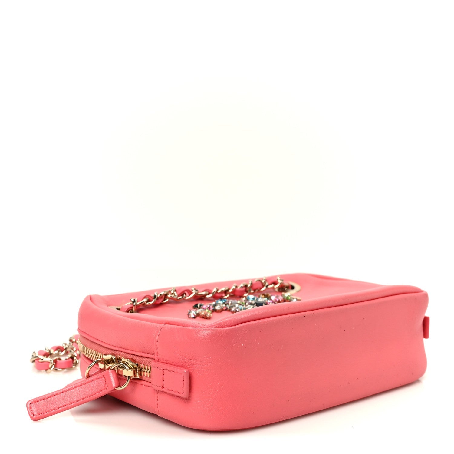 Lambskin Crystal Strass Mania Camera Case Pink