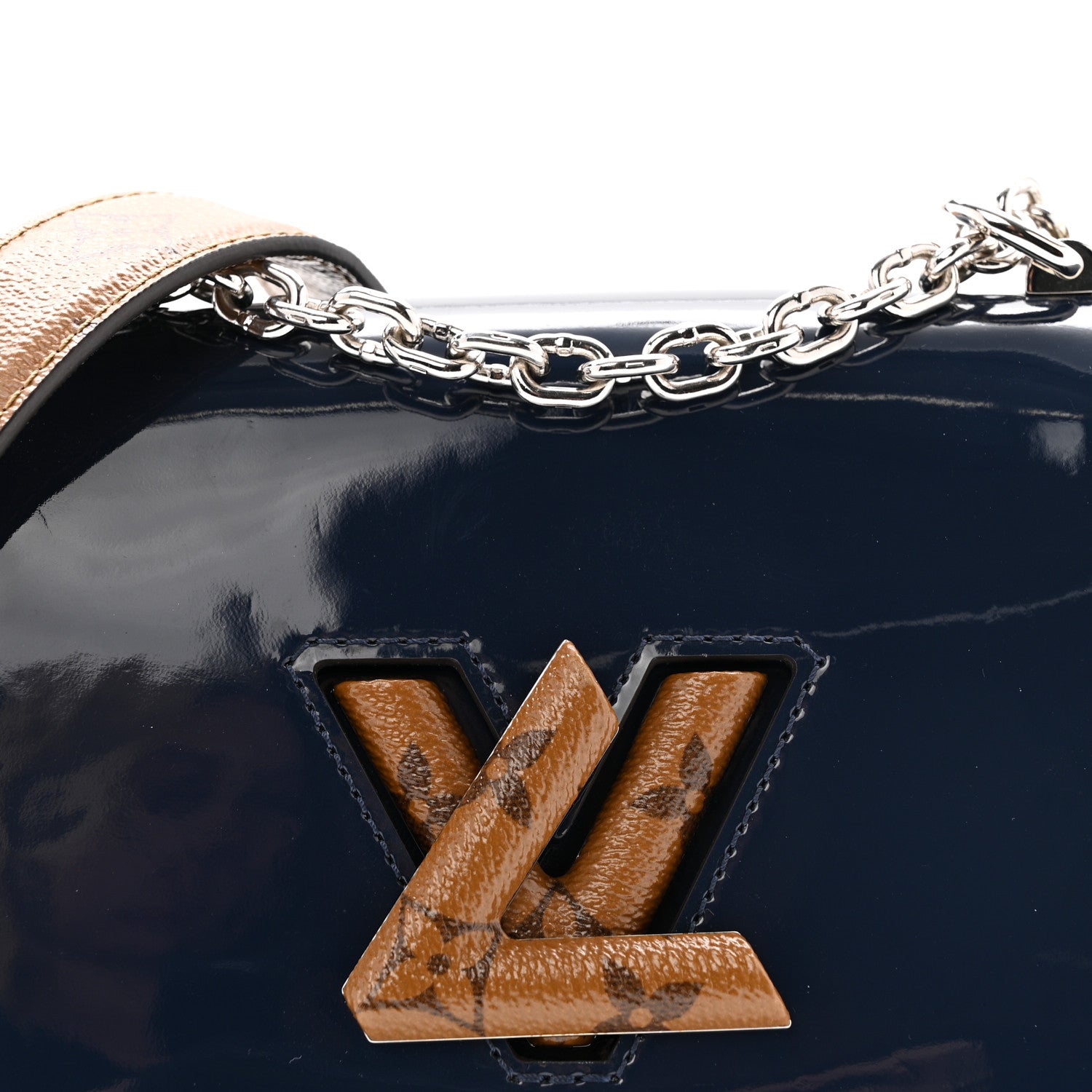 Patent Reverse Monogram Twist Shoulder Bag Navy