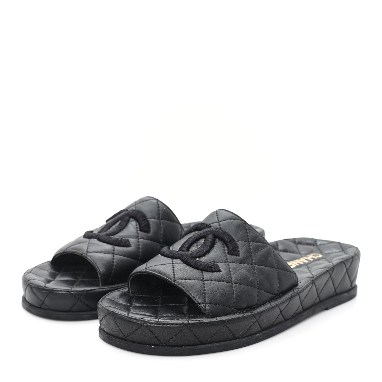 Lambskin Quilted CC Mules Sandals 37 Black
