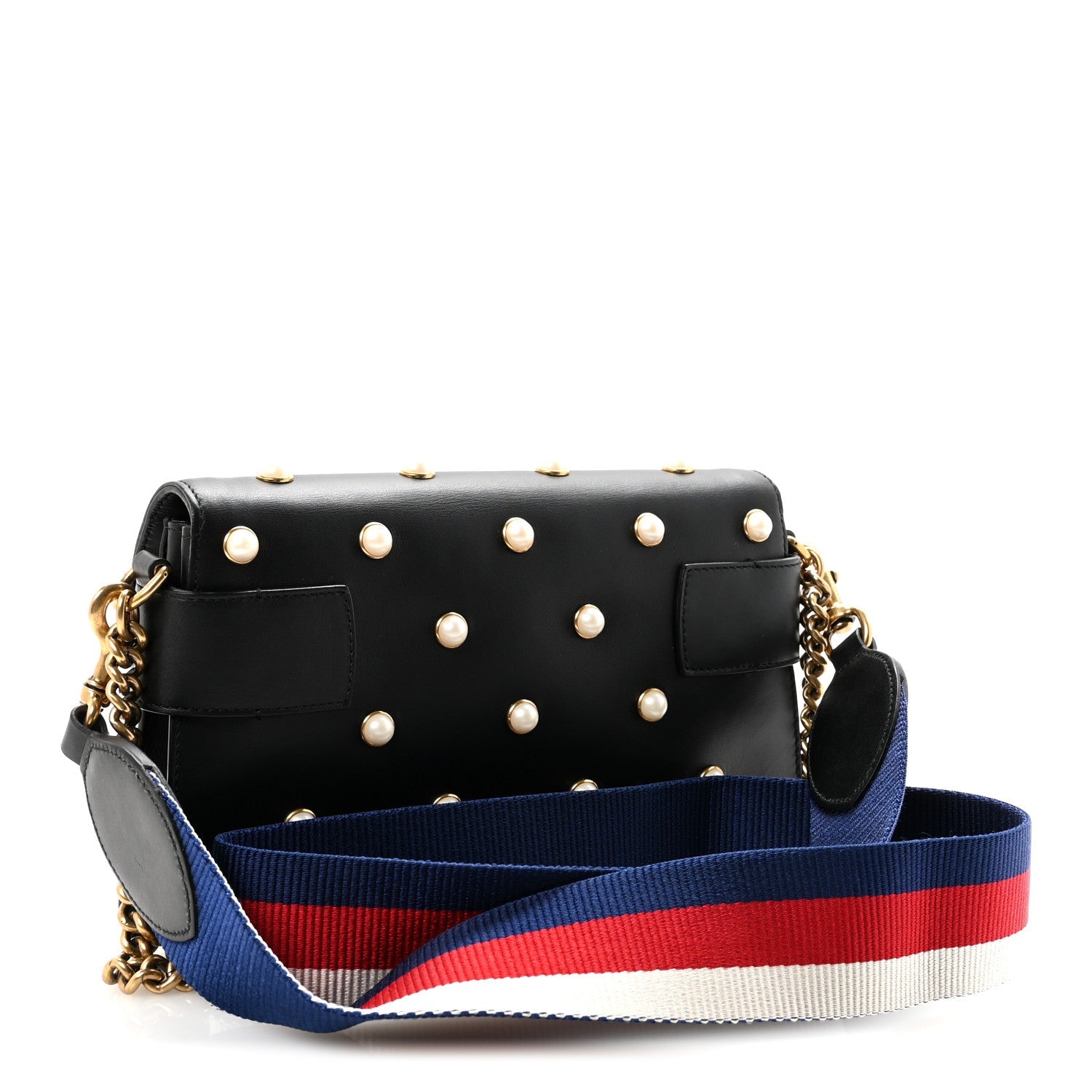 Nappa Pearl Studded Mini Queen Margaret Broadway Shoulder Bag Black
